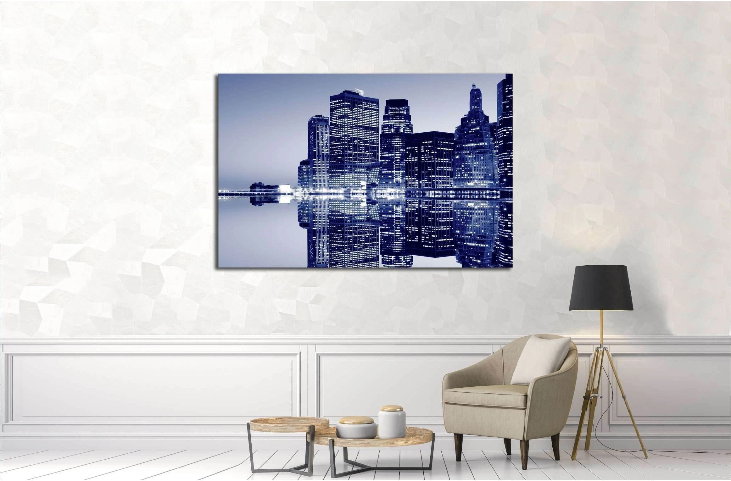 New York City skyline at Night Lights, Lowre Manhattan №2591 Ready to Hang Canvas Print - Zellart Canvas Prints 0_NY_ART, ALL_Products, s-2591