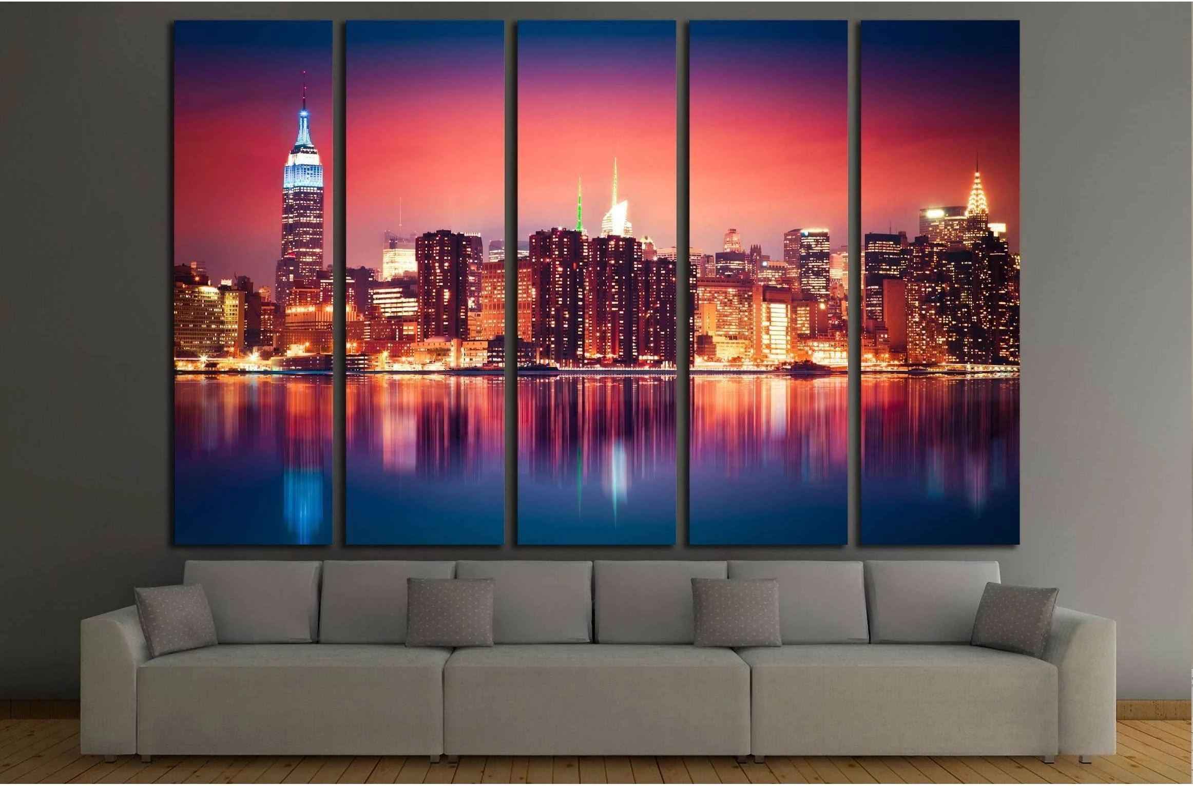New York City skyline of Manhattan with vibrant night colors №2948 Ready to Hang Canvas Print - Zellart Canvas Prints 0_NY_ART, ALL_Products, s-2948