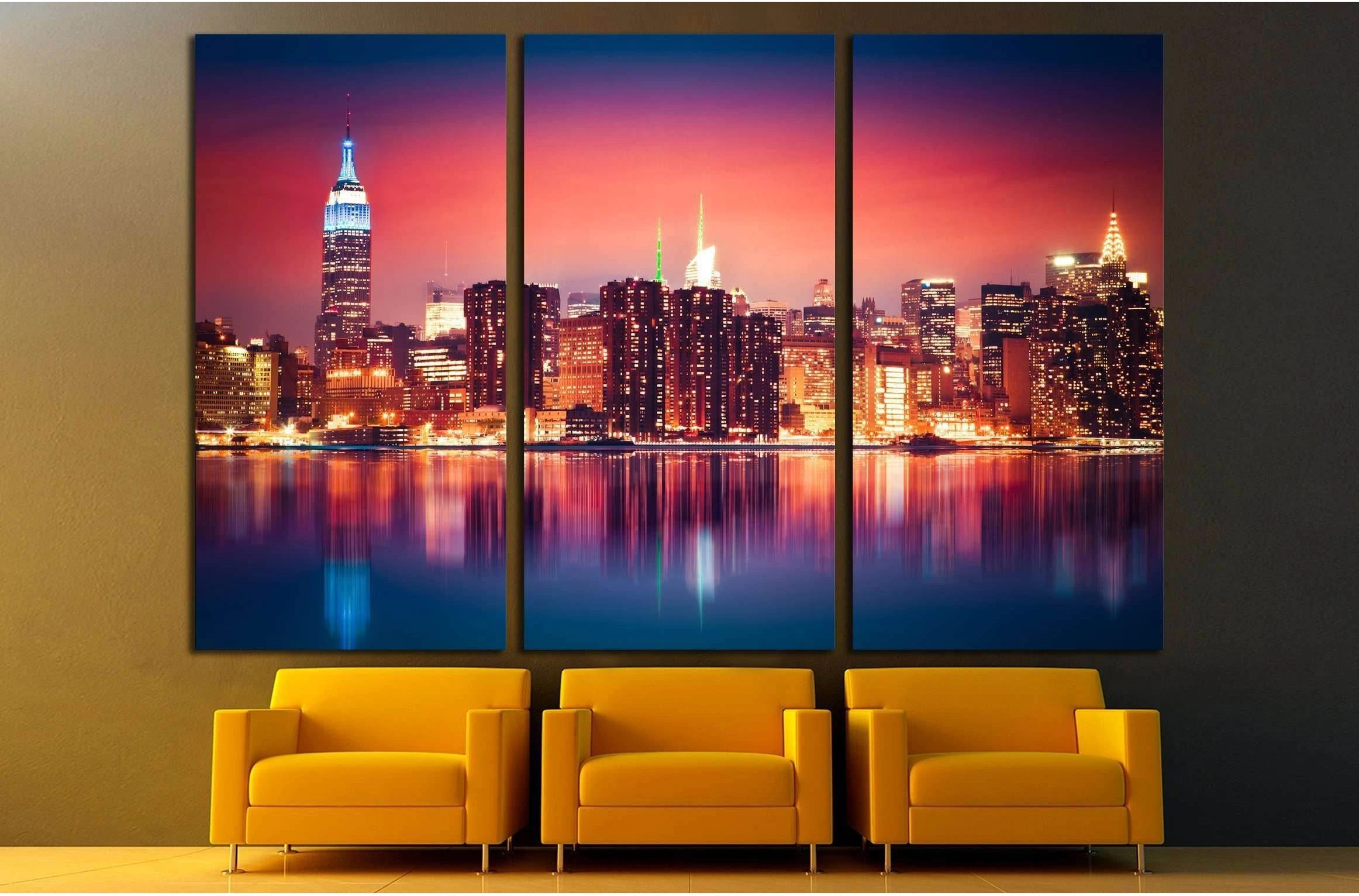 New York City skyline of Manhattan with vibrant night colors №2948 Ready to Hang Canvas Print - Zellart Canvas Prints 0_NY_ART, ALL_Products, s-2948
