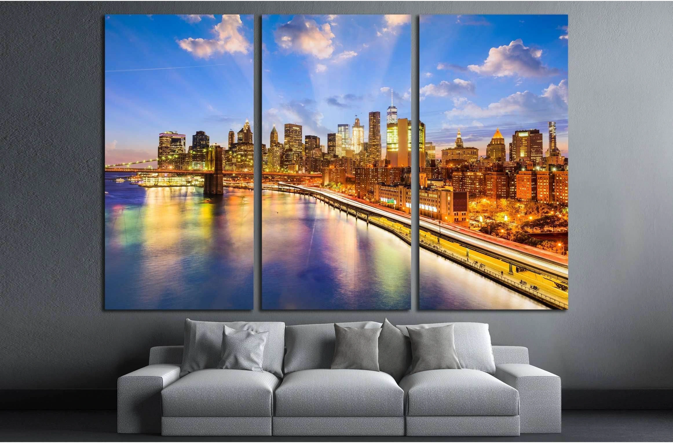 New York City skyline over the East River №2981 Ready to Hang Canvas Print - Zellart Canvas Prints 0_NY_ART, ALL_Products, s-2981