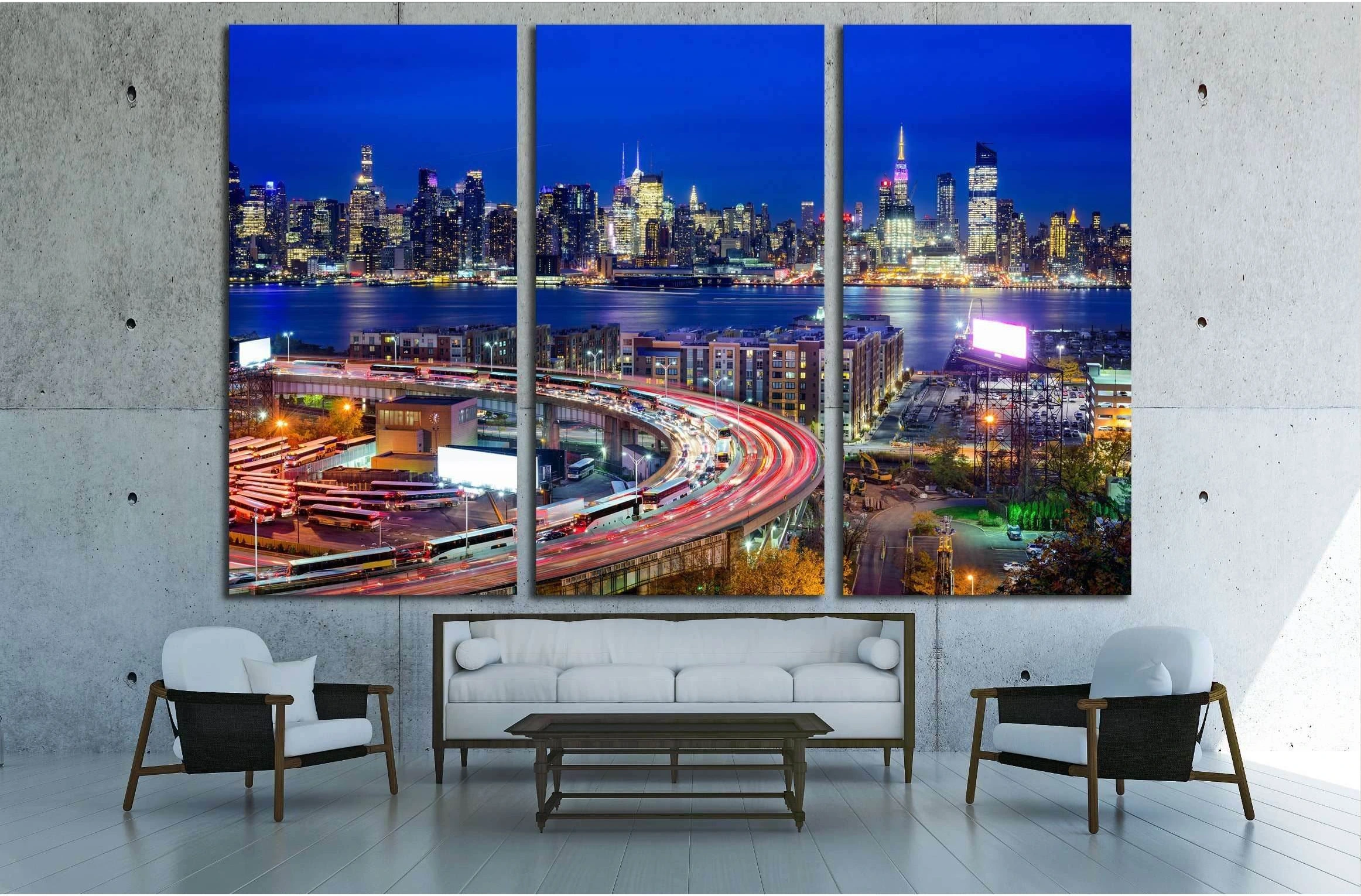 New York City skyline over The Helix Loop №2969 Ready to Hang Canvas Print - Zellart Canvas Prints 0_NY_ART, ALL_Products, s-2969
