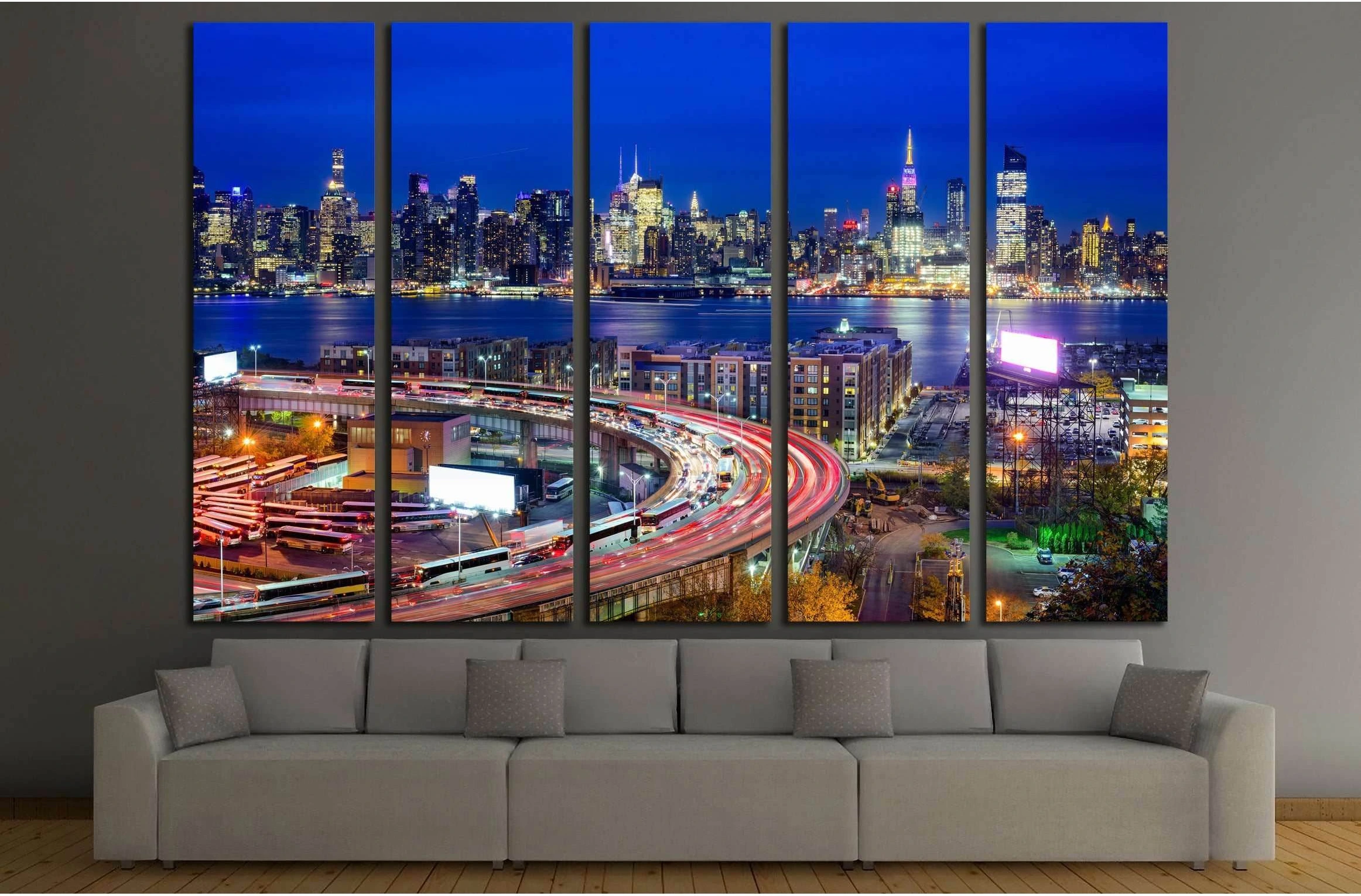 New York City skyline over The Helix Loop №2969 Ready to Hang Canvas Print - Zellart Canvas Prints 0_NY_ART, ALL_Products, s-2969