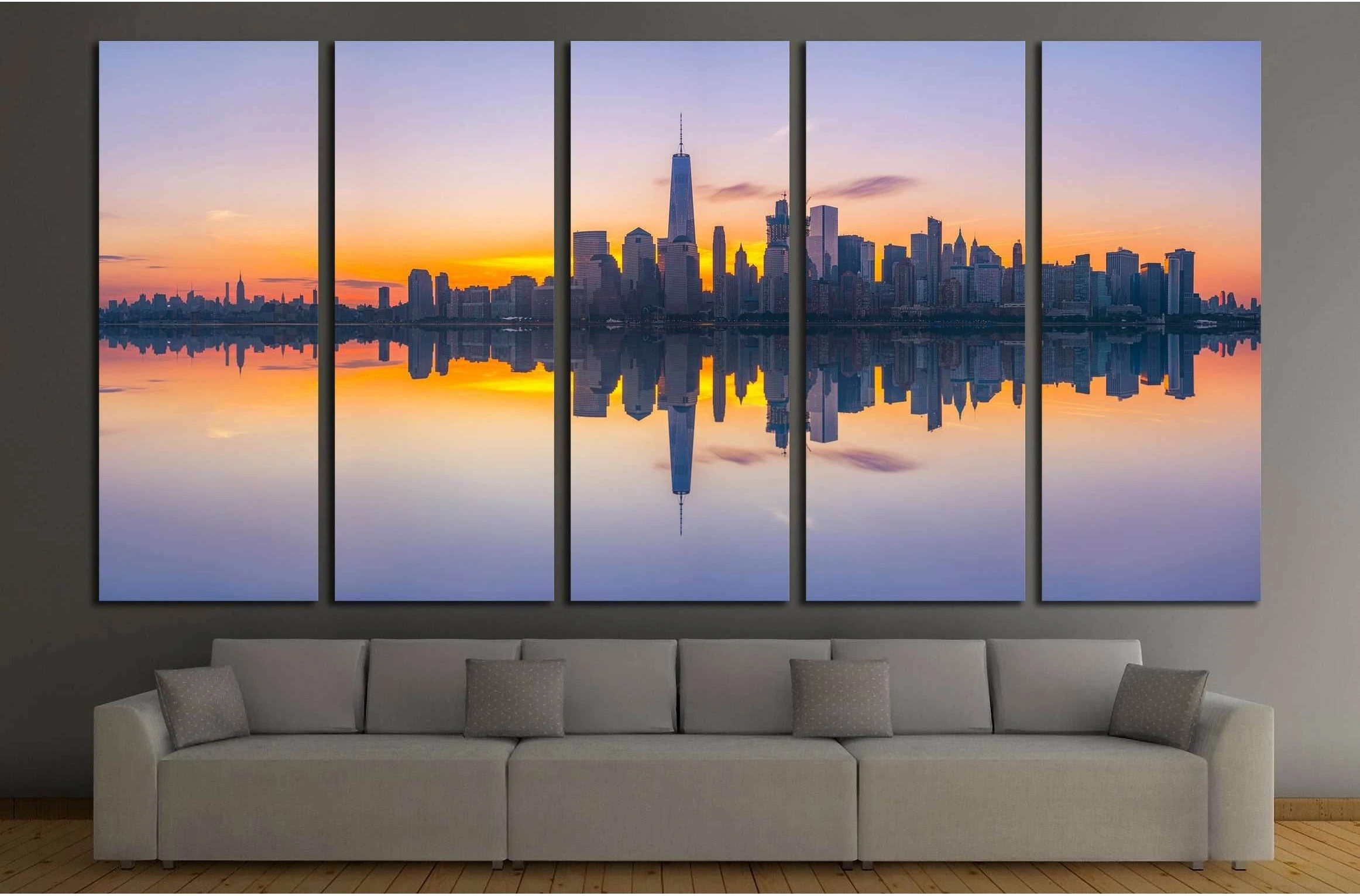 New York City Skyline Reflections at sunrise №3059 Ready to Hang Canvas Print - Zellart Canvas Prints 0_NY_ART, ALL_Products, s-3059