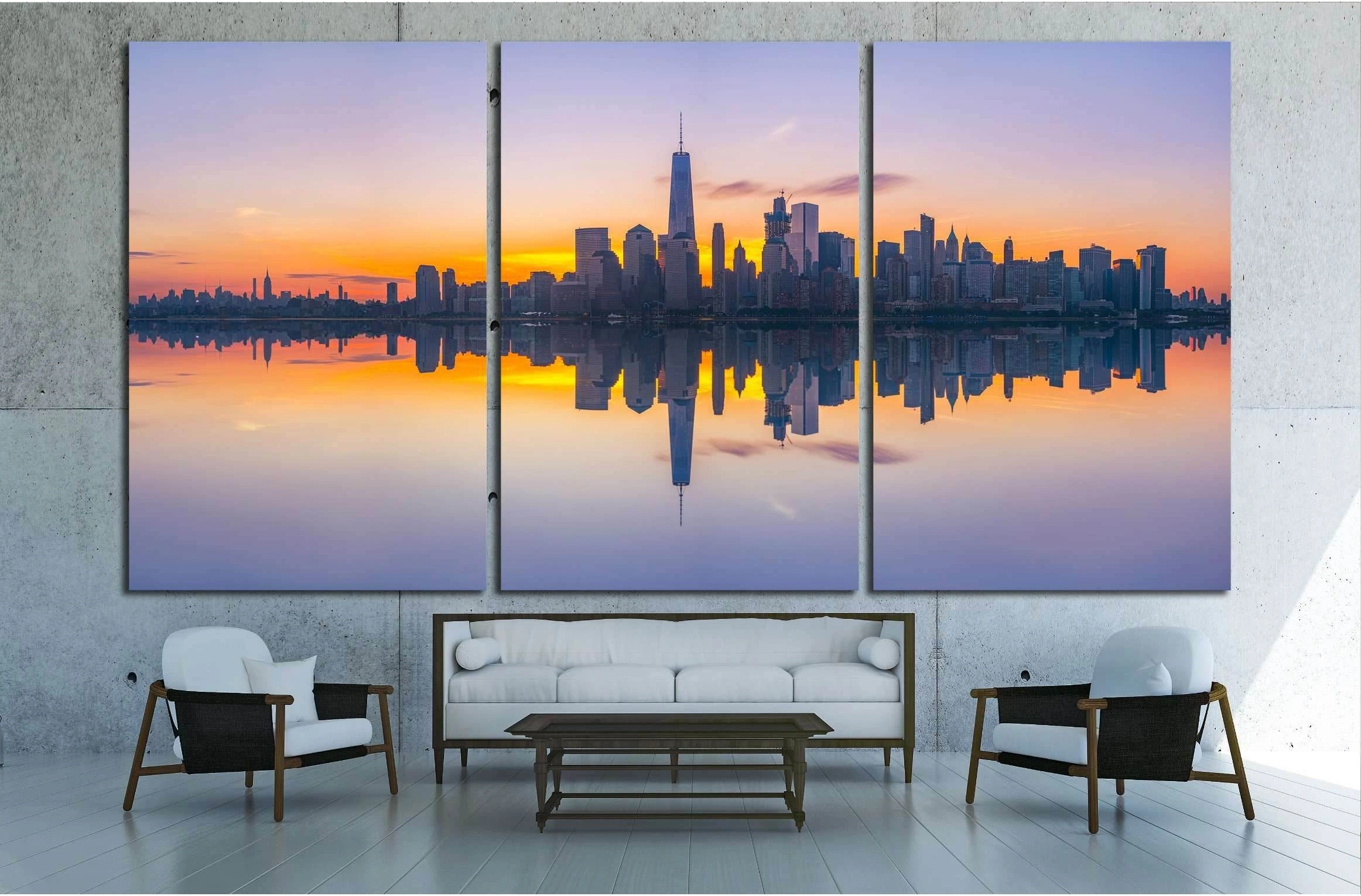 New York City Skyline Reflections at sunrise №3059 Ready to Hang Canvas Print - Zellart Canvas Prints 0_NY_ART, ALL_Products, s-3059