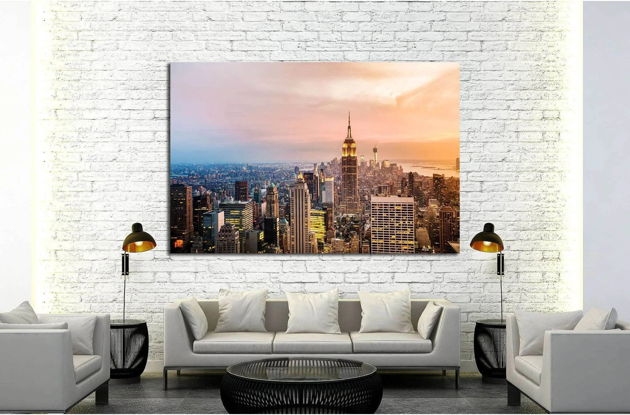 New York City skyline with urban skyscrapers at sunset №1937 Ready to Hang Canvas Print - Zellart Canvas Prints 0_NY_ART, ALL_Products, s-1937
