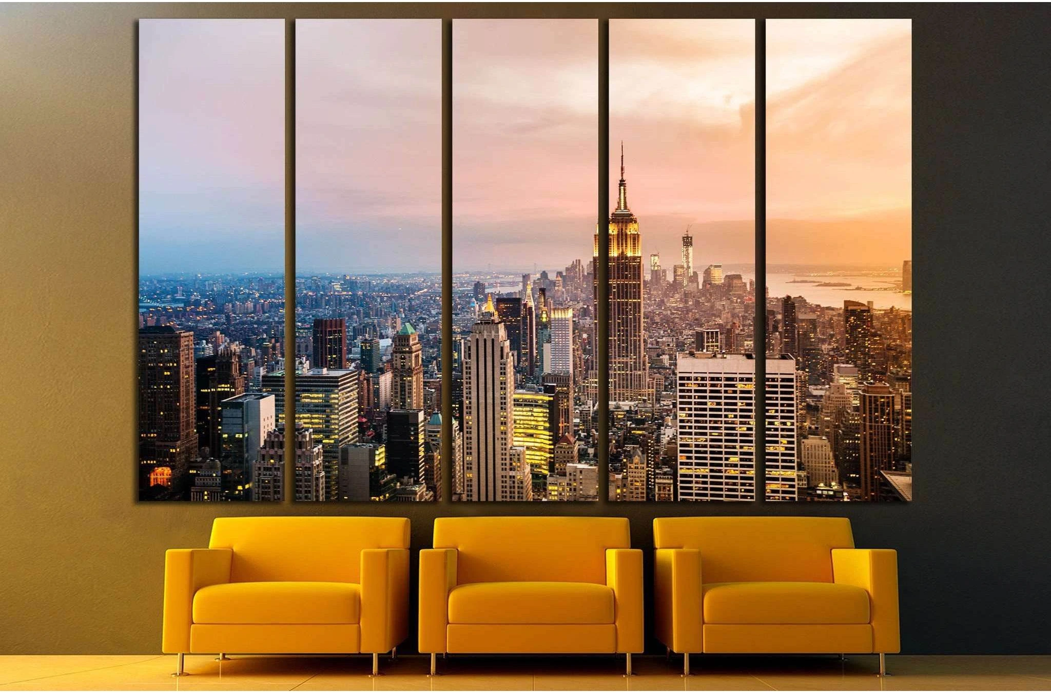 New York City skyline with urban skyscrapers at sunset №1937 Ready to Hang Canvas Print - Zellart Canvas Prints 0_NY_ART, ALL_Products, s-1937