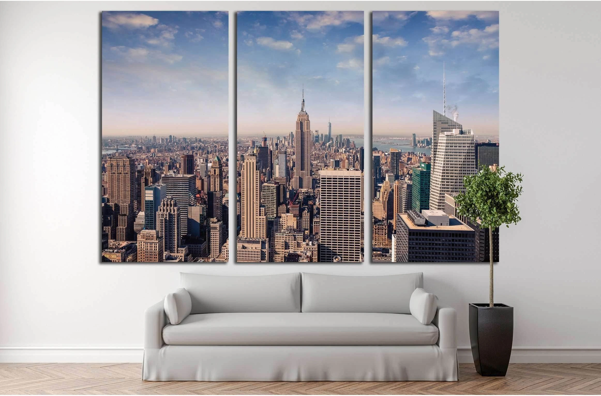 New York City skyline with urban skyscrapers in vintage style №2951 Ready to Hang Canvas Print - Zellart Canvas Prints 0_NY_ART, ALL_Products, s-2951