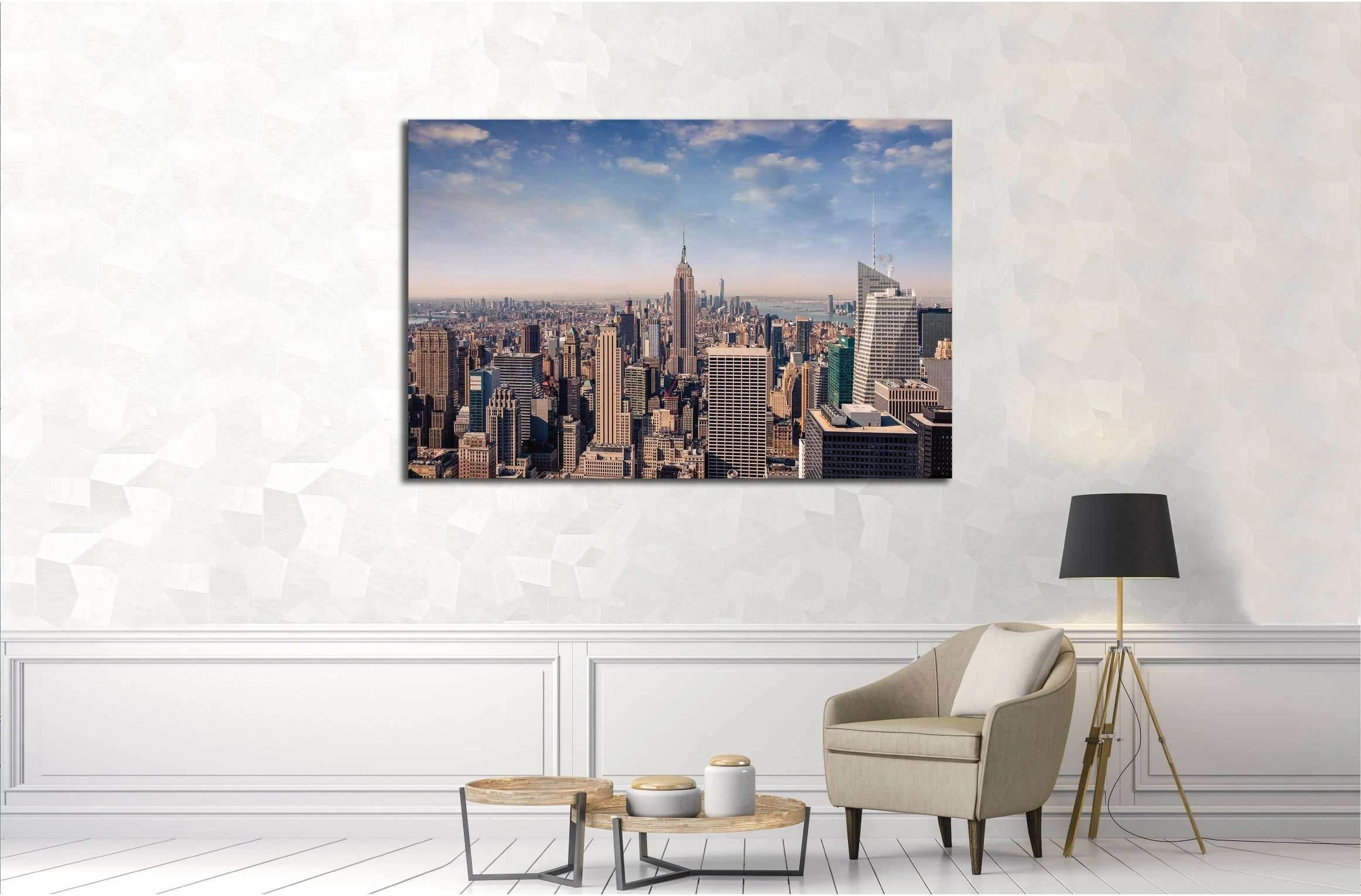 New York City skyline with urban skyscrapers in vintage style №2951 Ready to Hang Canvas Print - Zellart Canvas Prints 0_NY_ART, ALL_Products, s-2951