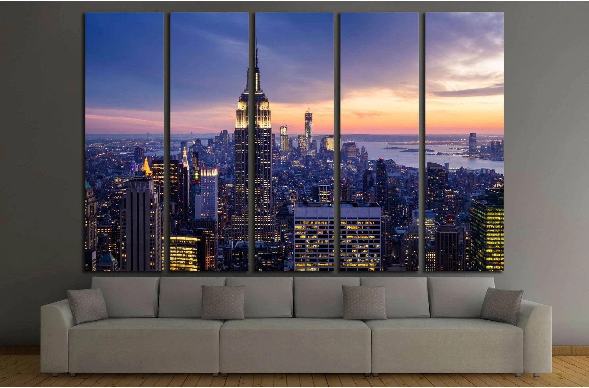 New York City with skyscrapers at sunset №2037 Ready to Hang Canvas Print - Zellart Canvas Prints 0_NY_ART, ALL_Products, s-2037