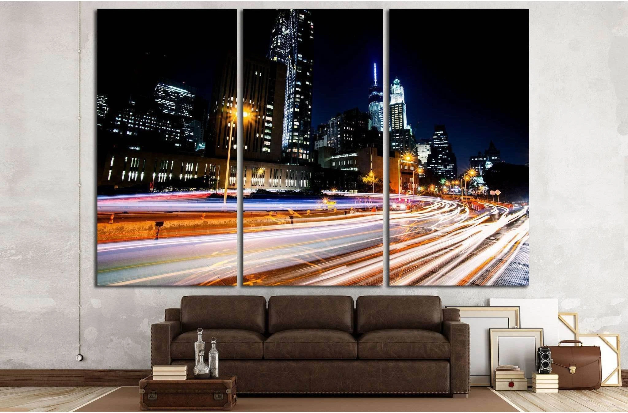 New York, Manhattan night scene №797 Ready to Hang Canvas Print - Zellart Canvas Prints 0_NY_ART, ALL_Products, s-797