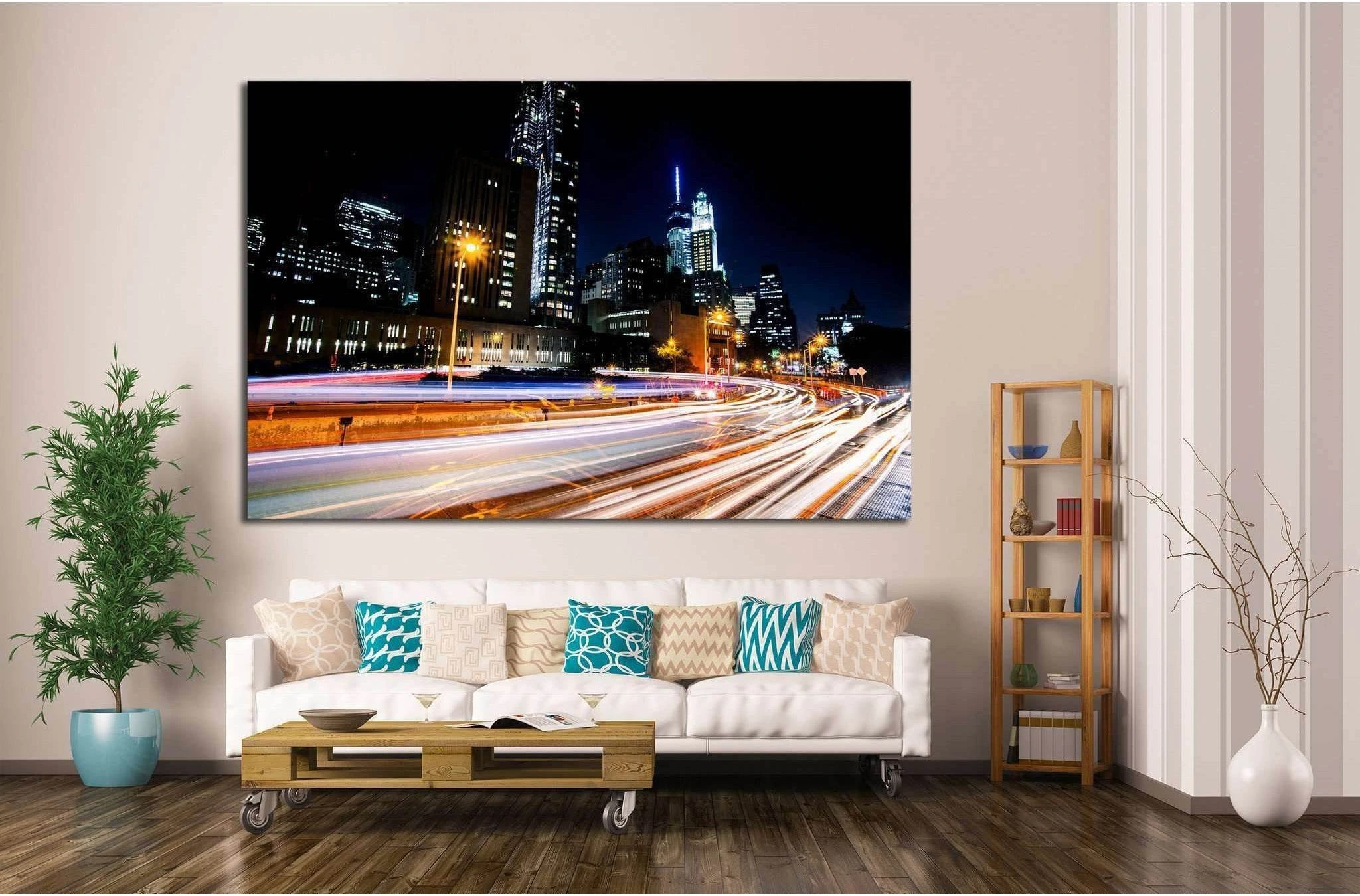 New York, Manhattan night scene №797 Ready to Hang Canvas Print - Zellart Canvas Prints 0_NY_ART, ALL_Products, s-797