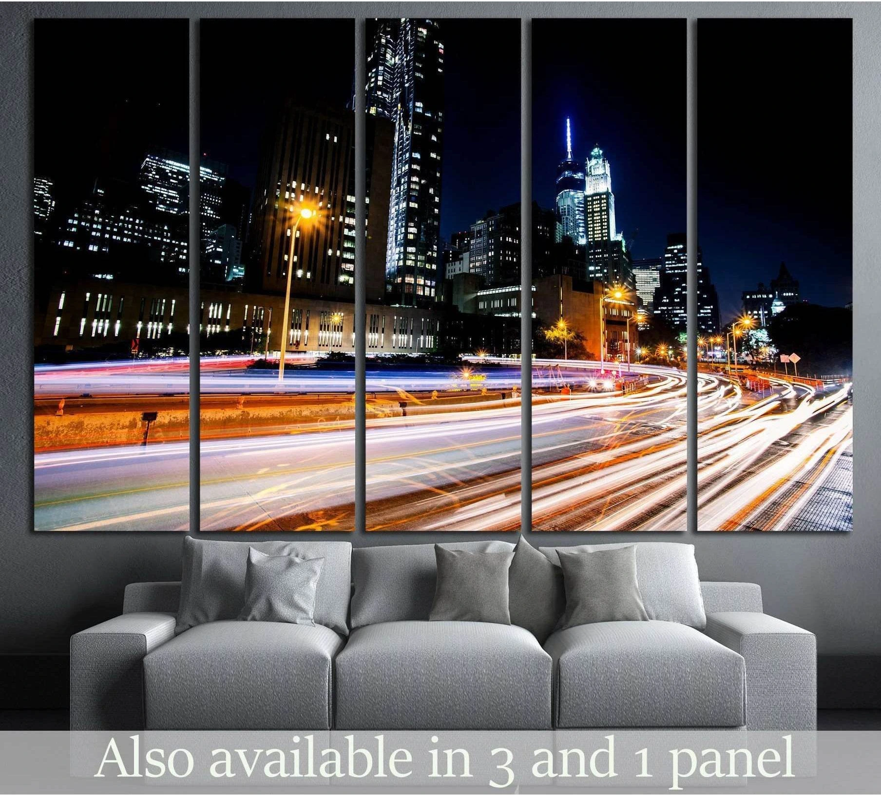 New York, Manhattan night scene №797 Ready to Hang Canvas Print - Zellart Canvas Prints 0_NY_ART, ALL_Products, s-797