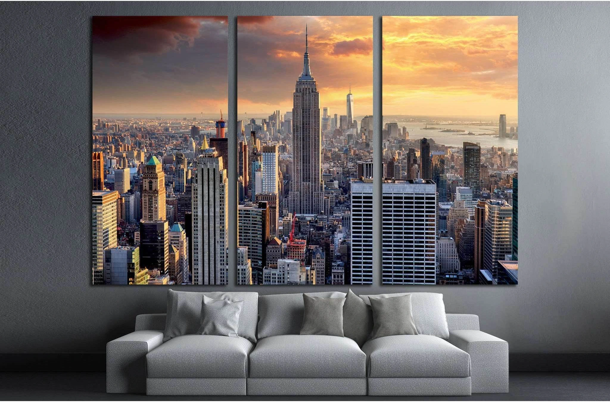 New York skyline at sunset, USA №2072 Ready to Hang Canvas Print - Zellart Canvas Prints 0_NY_ART, ALL_Products, s-2072