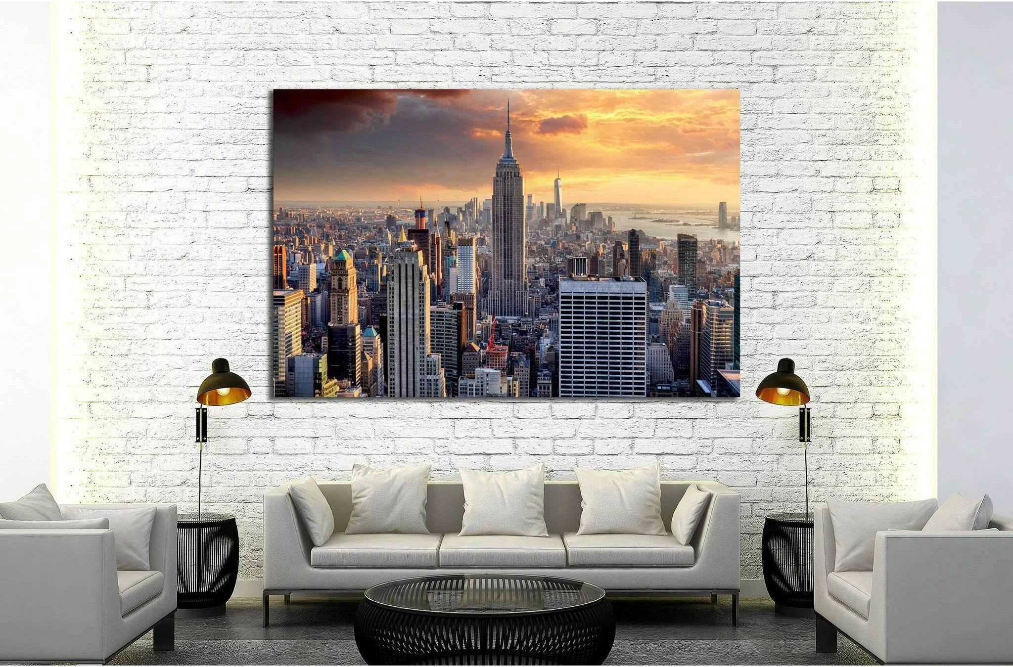 New York skyline at sunset, USA №2072 Ready to Hang Canvas Print - Zellart Canvas Prints 0_NY_ART, ALL_Products, s-2072