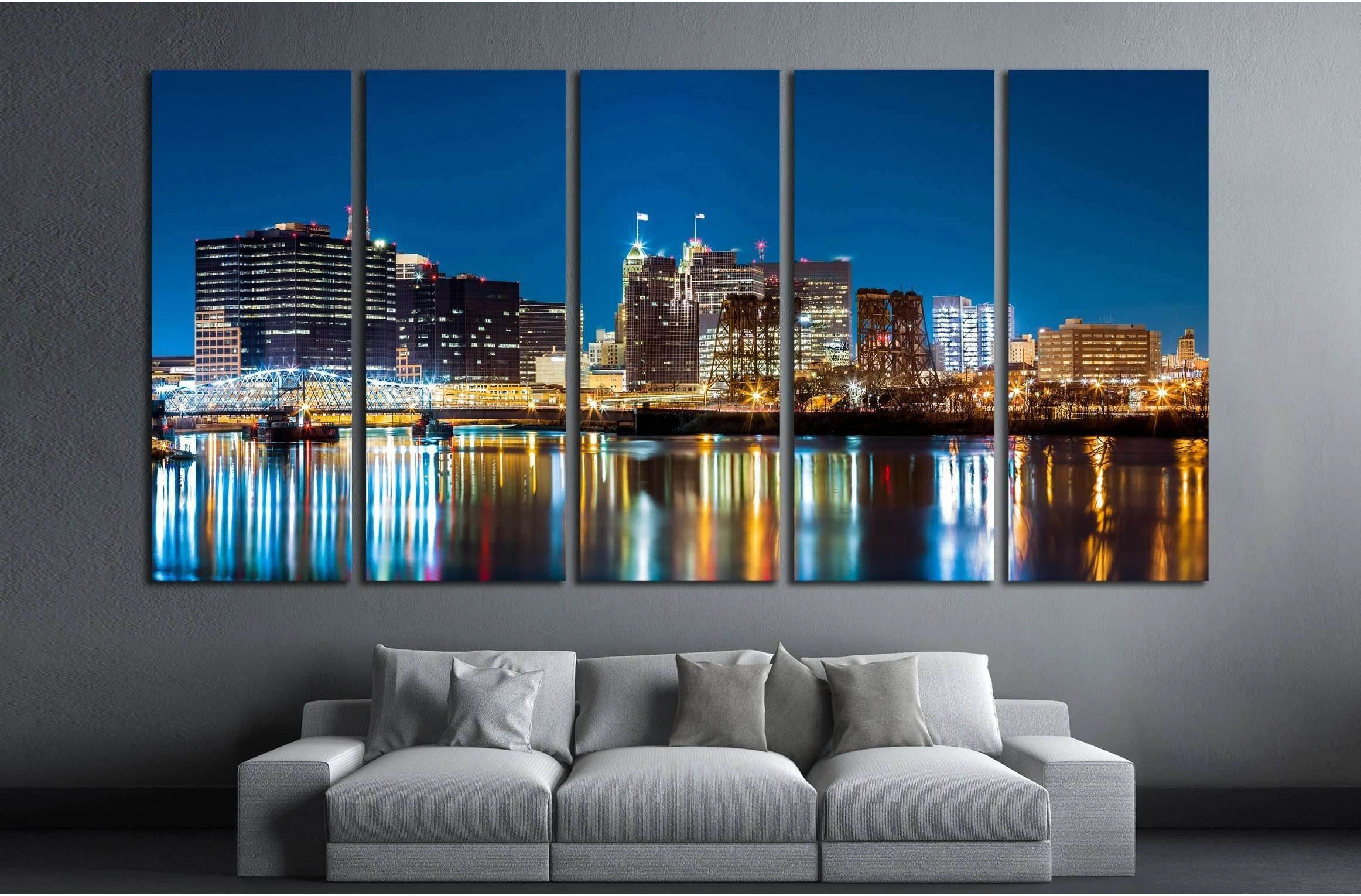 Newark, NJ cityscape by night, viewed from Riverbank park №1693 Ready to Hang Canvas Print - Zellart Canvas Prints ALL_Products, s-1693
