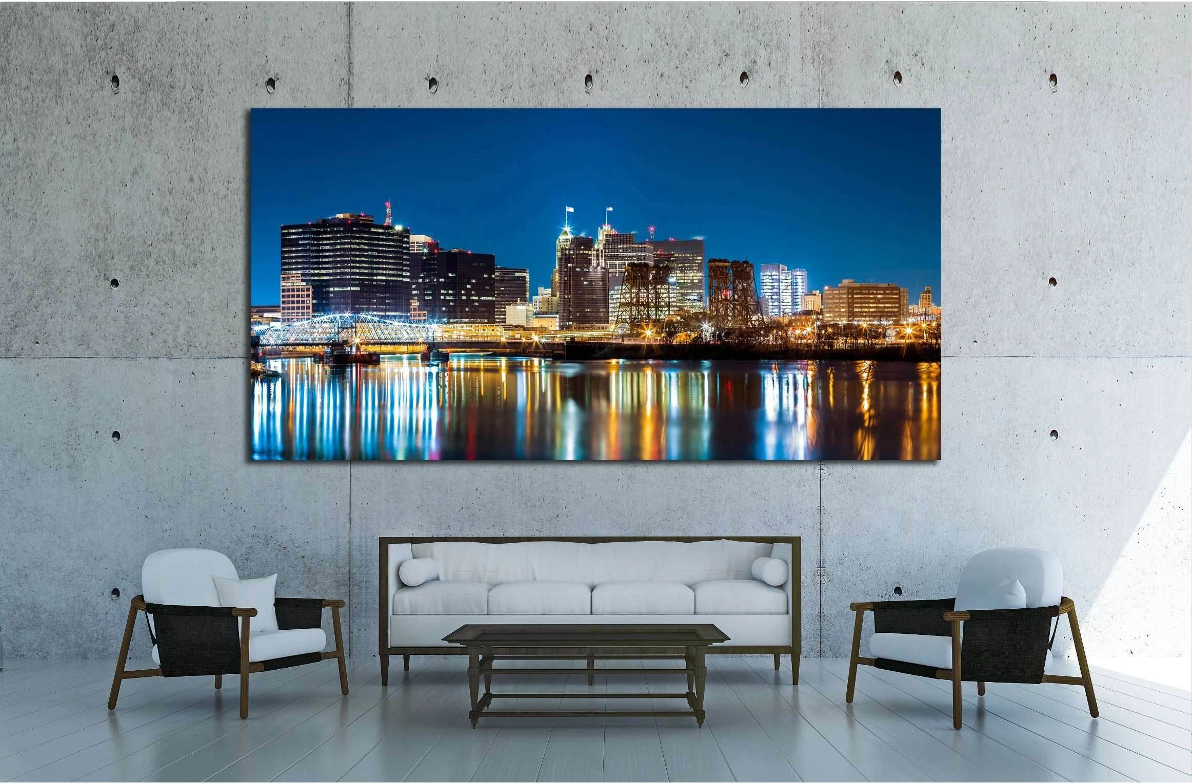 Newark, NJ cityscape by night, viewed from Riverbank park №1693 Ready to Hang Canvas Print - Zellart Canvas Prints ALL_Products, s-1693