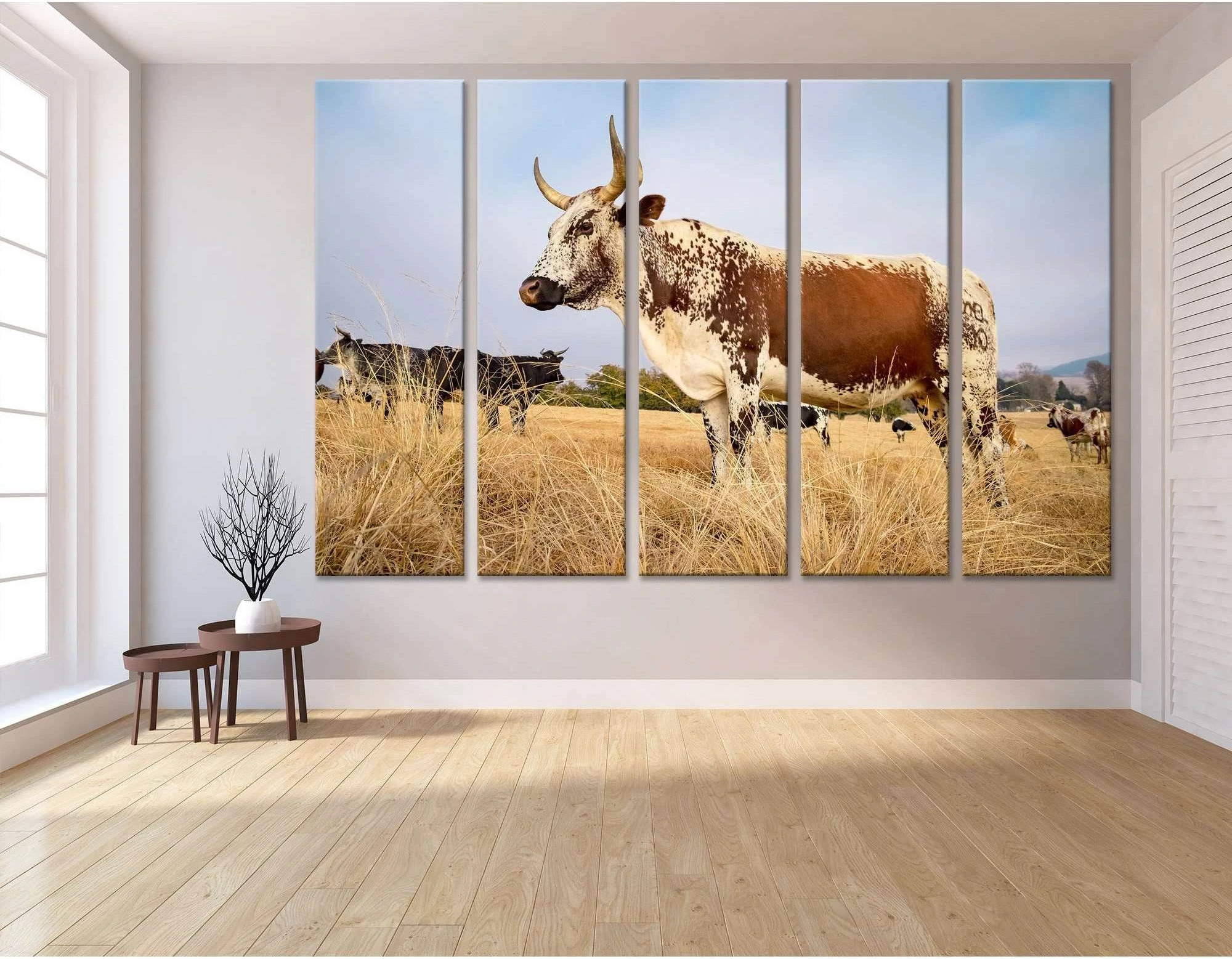 Nguni cow standing in field №04132 Ready to Hang Canvas Print - Zellart Canvas Prints ALL_Products, Cow