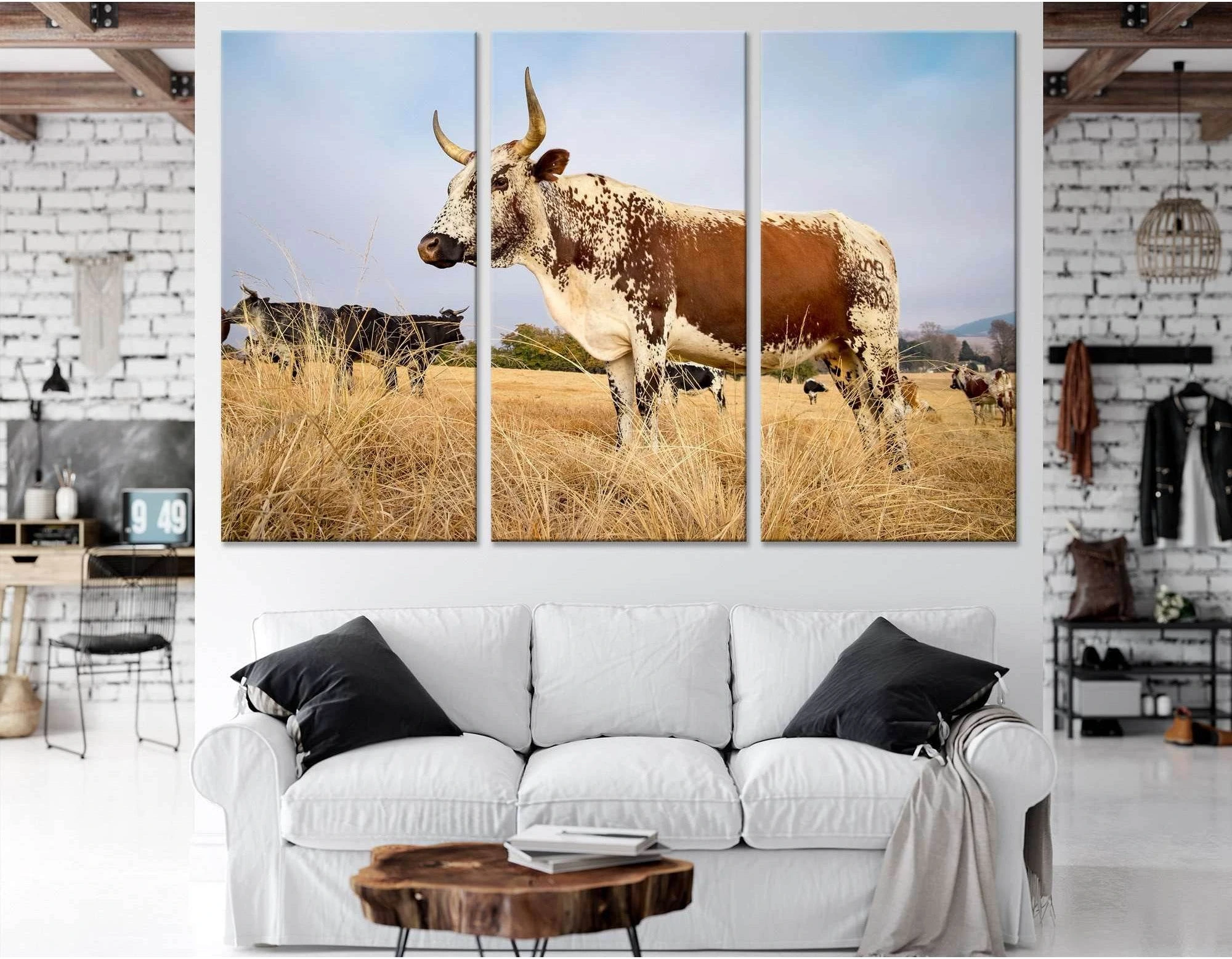 Nguni cow standing in field №04132 Ready to Hang Canvas Print - Zellart Canvas Prints ALL_Products, Cow