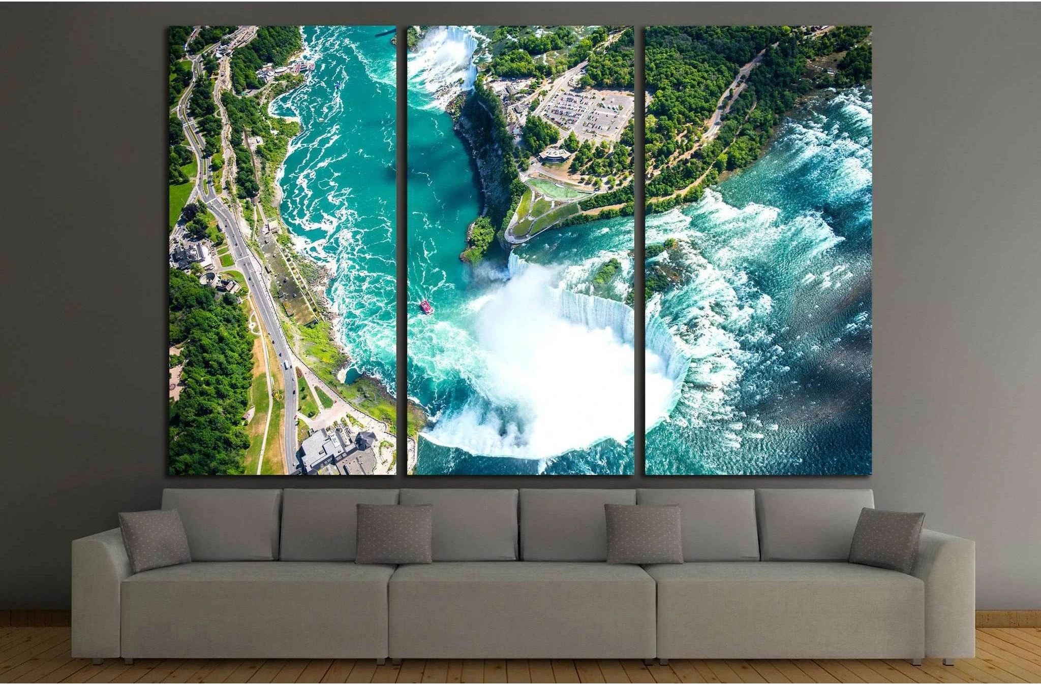 Niagara Falls Aerial View from helicopter, Canadian Falls, Canada №2007 Ready to Hang Canvas Print - Zellart Canvas Prints ALL_Products, s-2007