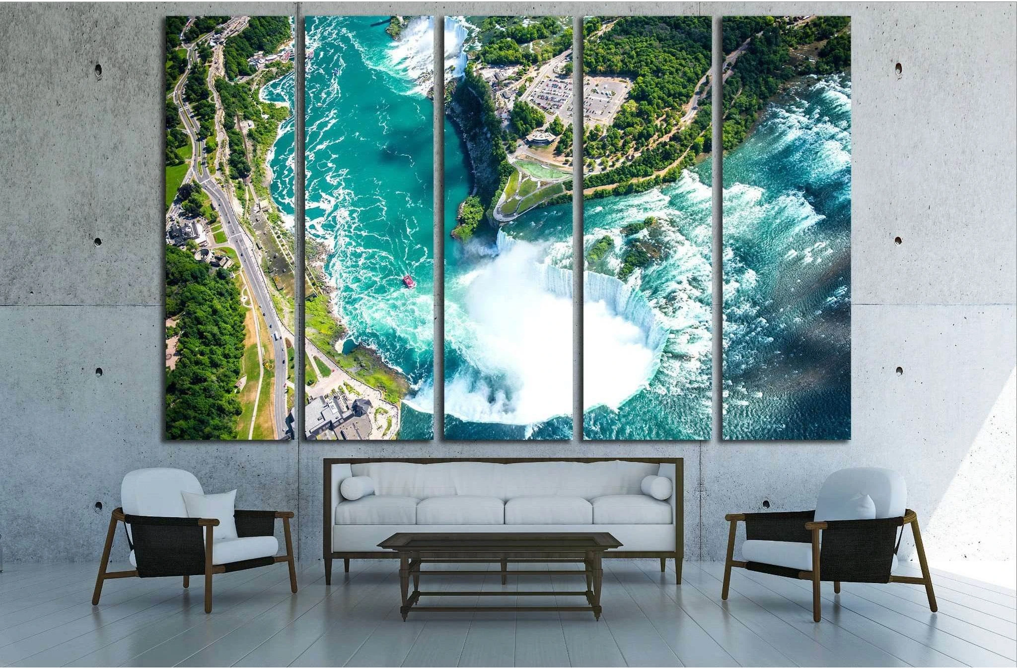Niagara Falls Aerial View from helicopter, Canadian Falls, Canada №2007 Ready to Hang Canvas Print - Zellart Canvas Prints ALL_Products, s-2007