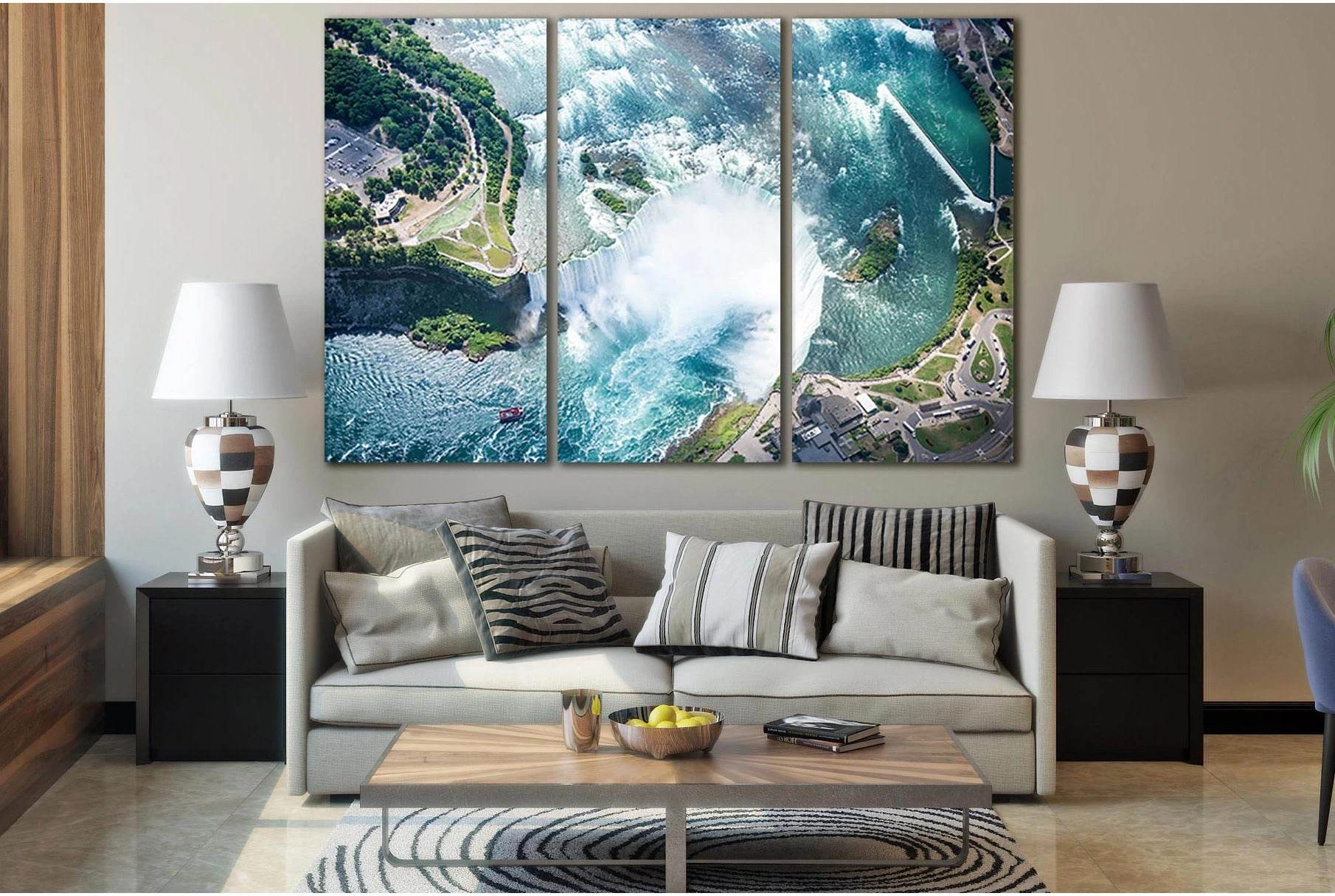 Niagara Falls Aerial View №SL478 Ready to Hang Canvas Print - Zellart Canvas Prints 0new, ALL_Products, Waterfall, Waterfall Wall Art