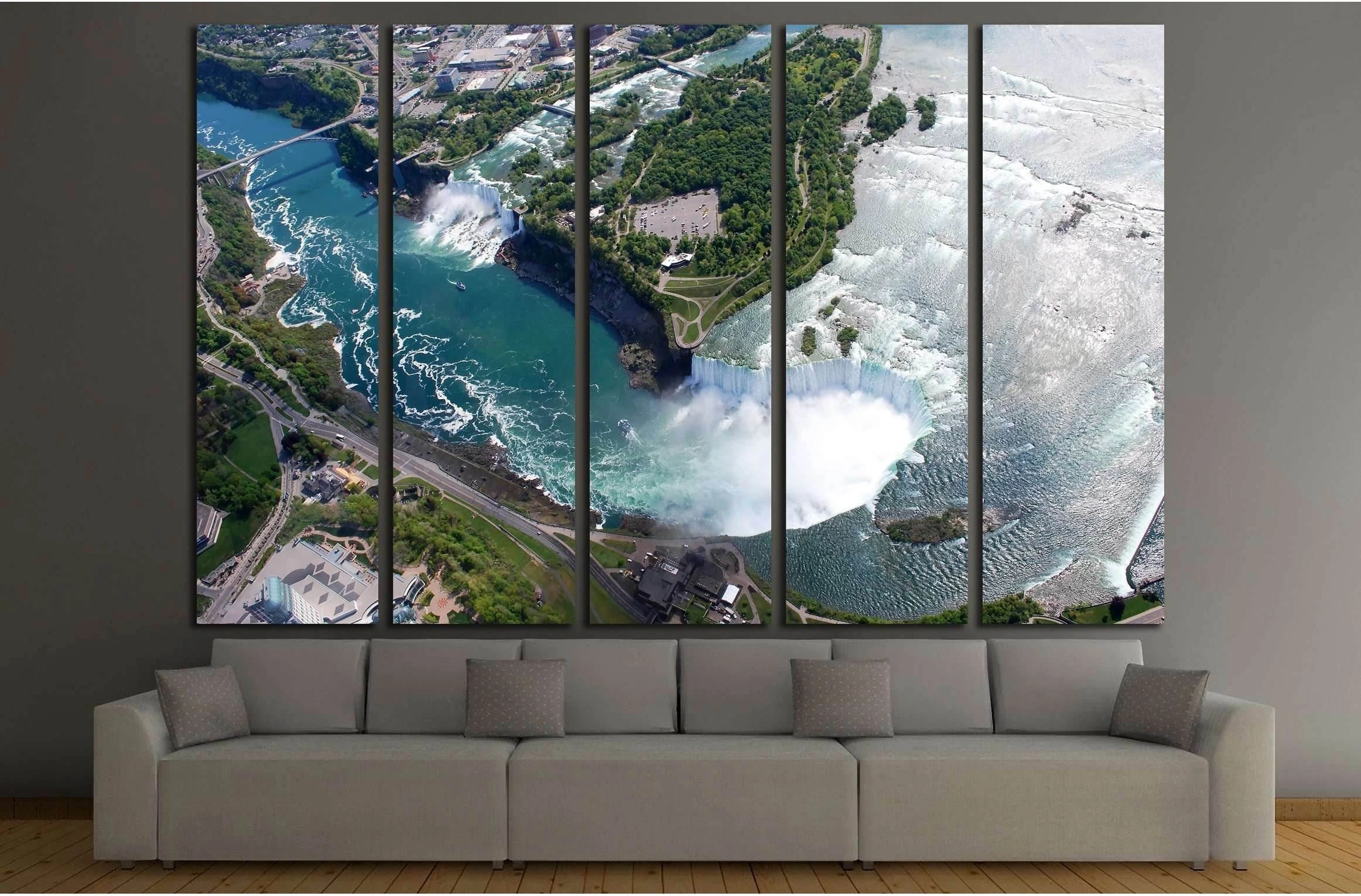 Niagara Falls American and Canadian side above view from Helicopter №3212 Ready to Hang Canvas Print - Zellart Canvas Prints ALL_Products, s-3212