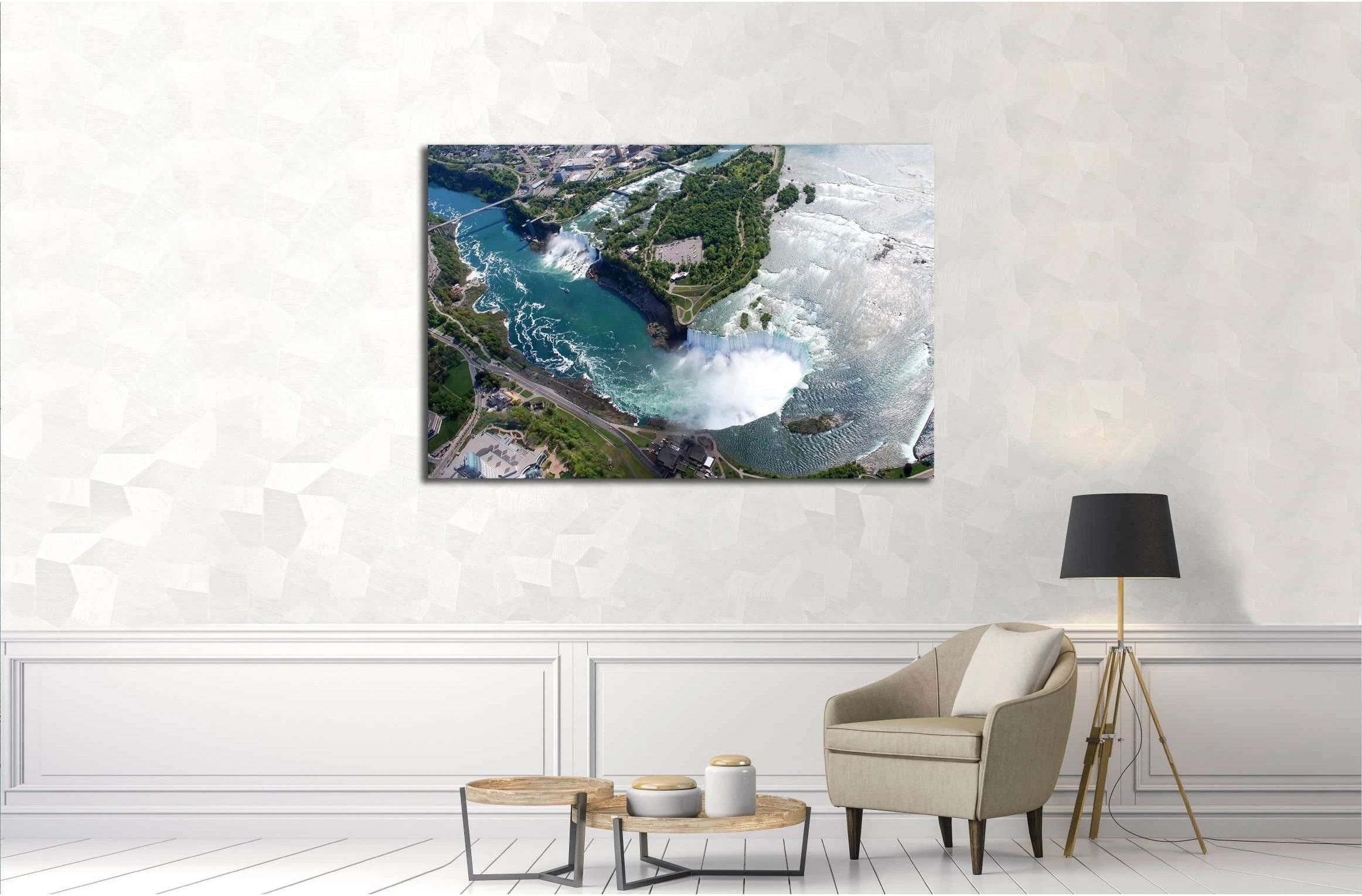 Niagara Falls American and Canadian side above view from Helicopter №3212 Ready to Hang Canvas Print - Zellart Canvas Prints ALL_Products, s-3212
