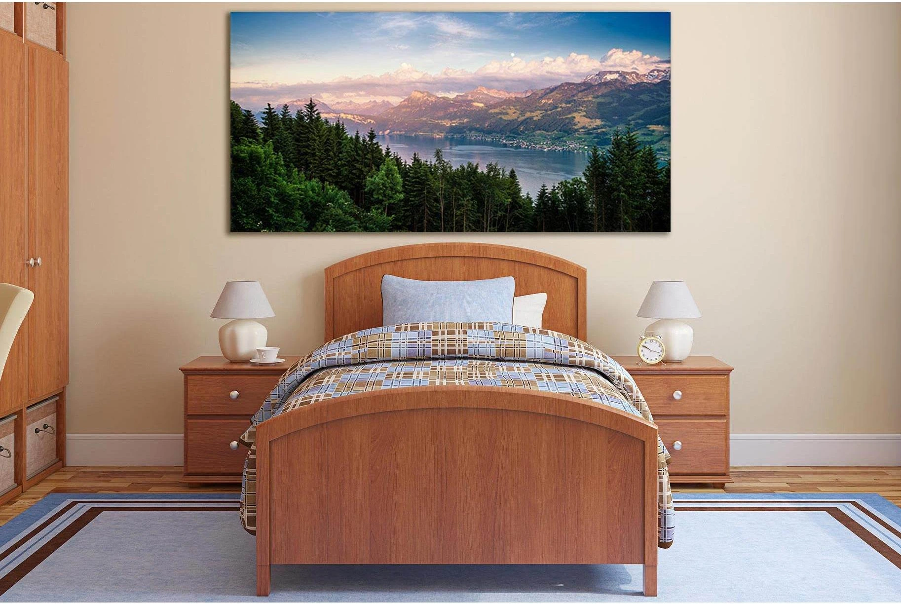 Nice View Forest Lake And Mountains №SL796 Ready to Hang Canvas Print - Zellart Canvas Prints 0new, ALL_Products, Trees Wall Art