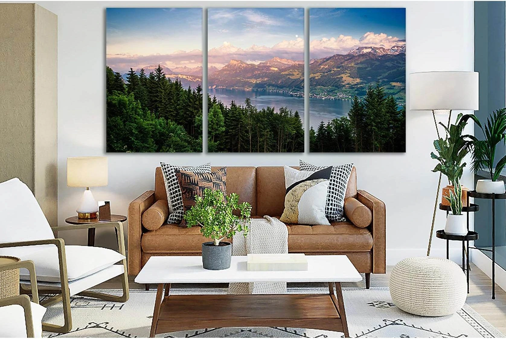 Nice View Forest Lake And Mountains №SL796 Ready to Hang Canvas Print - Zellart Canvas Prints 0new, ALL_Products, Trees Wall Art