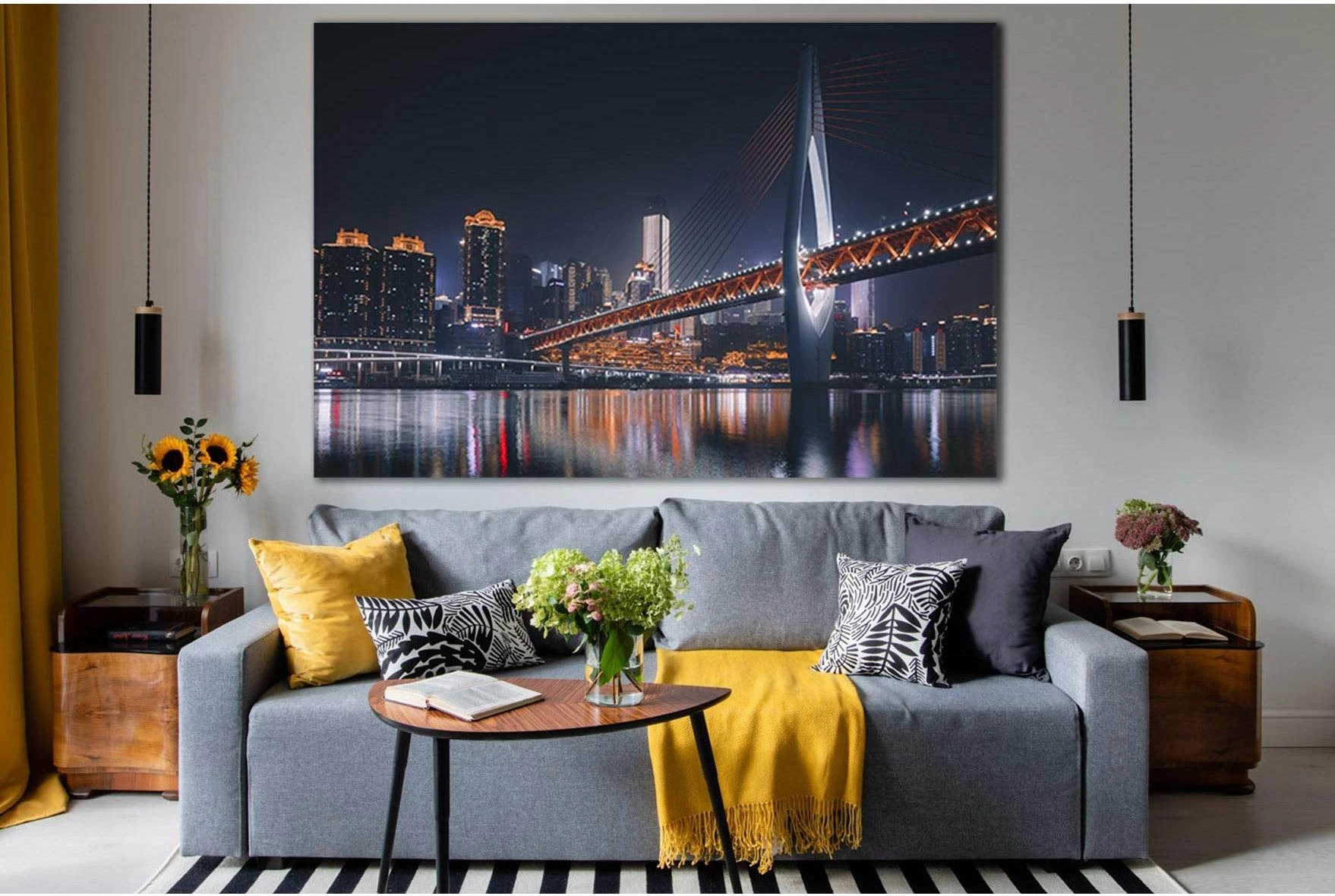 Night Bridge In China №SL1108 Ready to Hang Canvas Print - Zellart Canvas Prints 0new, ALL_Products, Bridges Wall Art