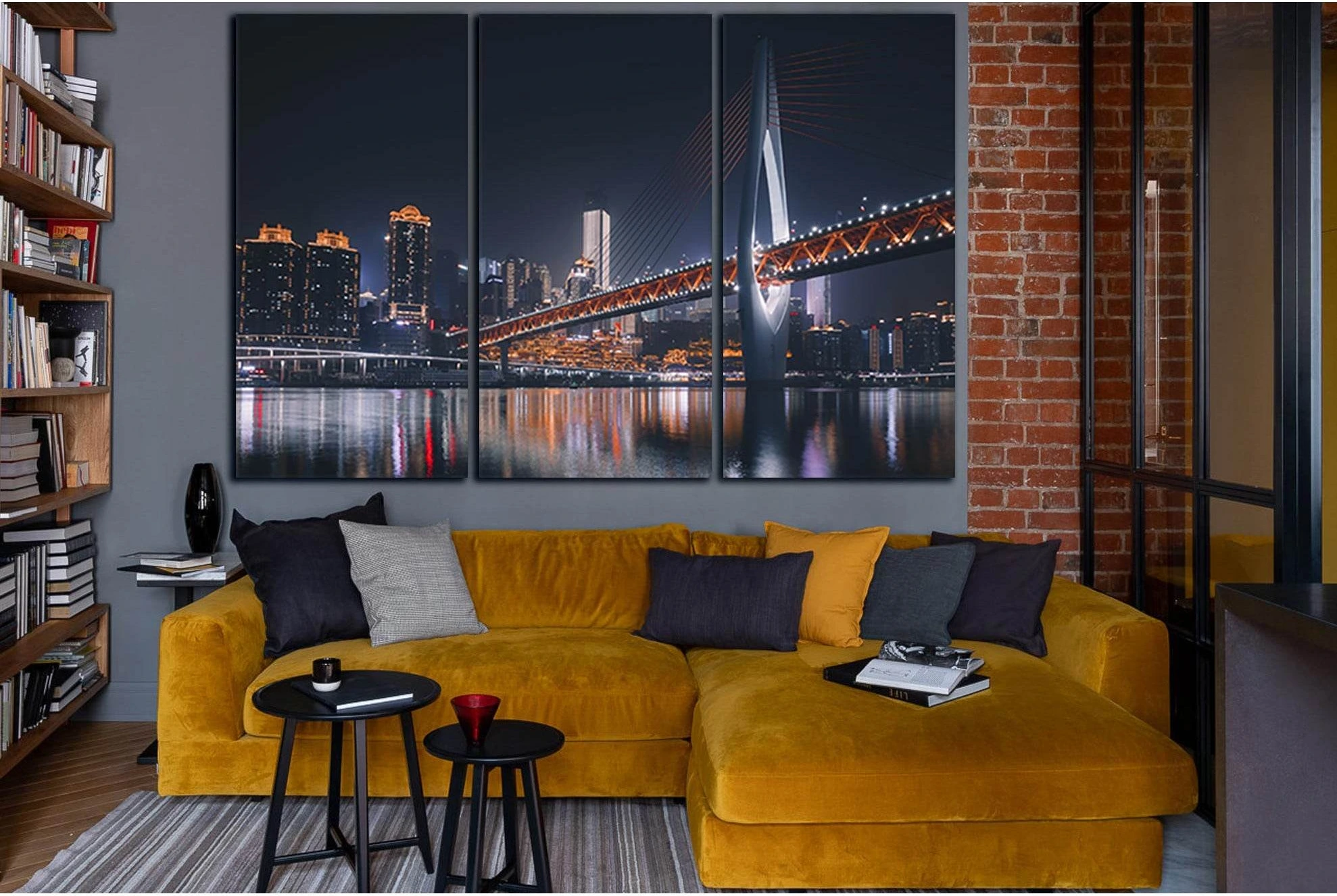 Night Bridge In China №SL1108 Ready to Hang Canvas Print - Zellart Canvas Prints 0new, ALL_Products, Bridges Wall Art