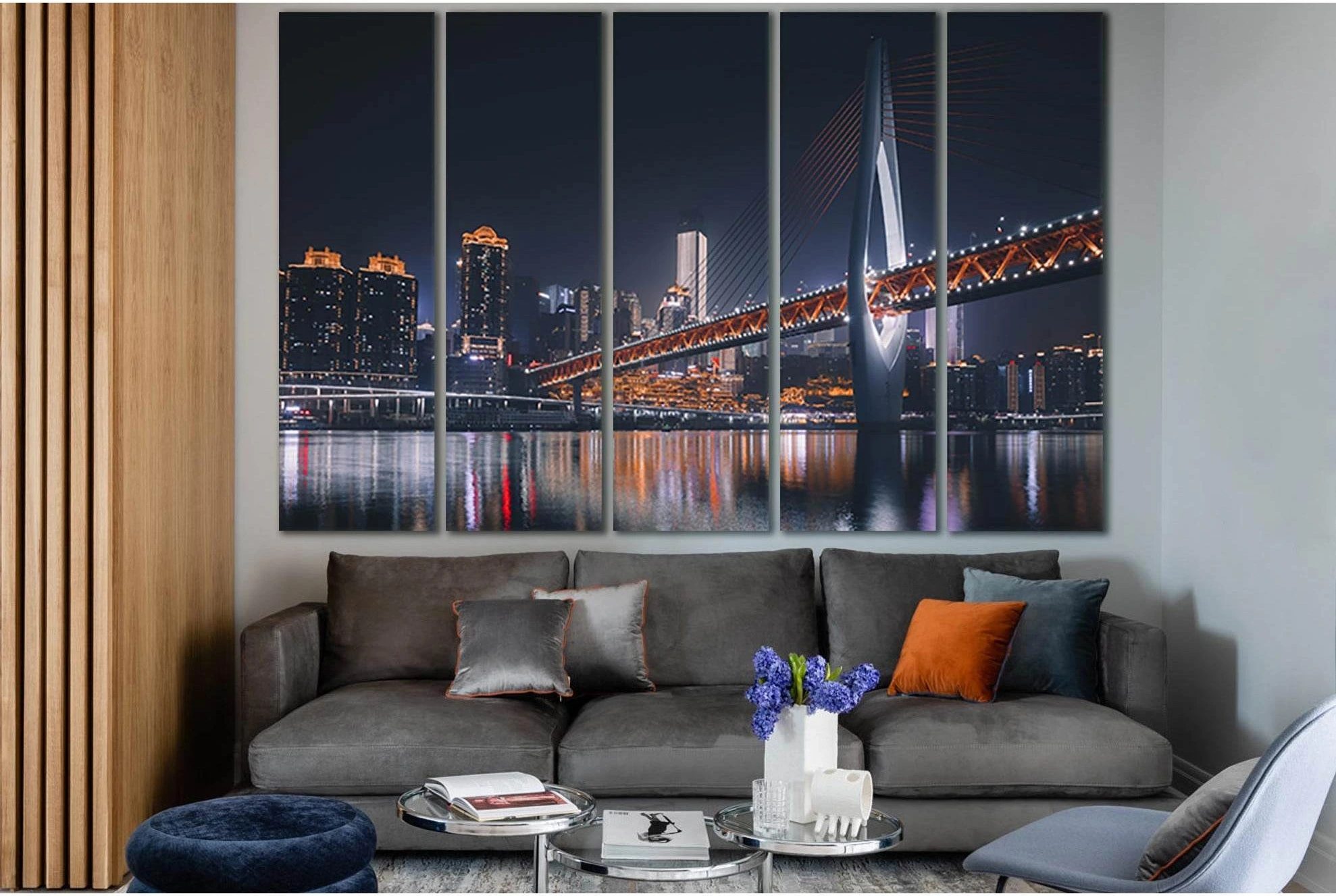 Night Bridge In China №SL1108 Ready to Hang Canvas Print - Zellart Canvas Prints 0new, ALL_Products, Bridges Wall Art