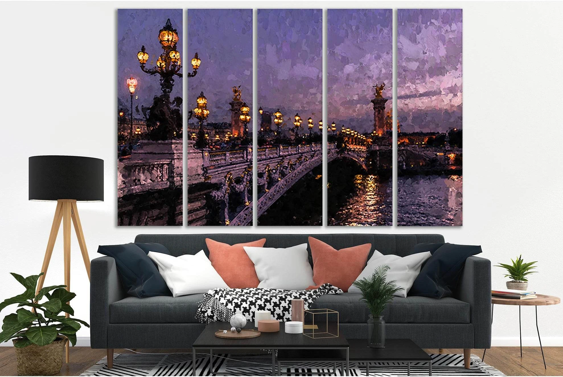 Night Bridge №SL565 Ready to Hang Canvas Print - Zellart Canvas Prints 0new, ALL_Products, Oil Painting Wall Art