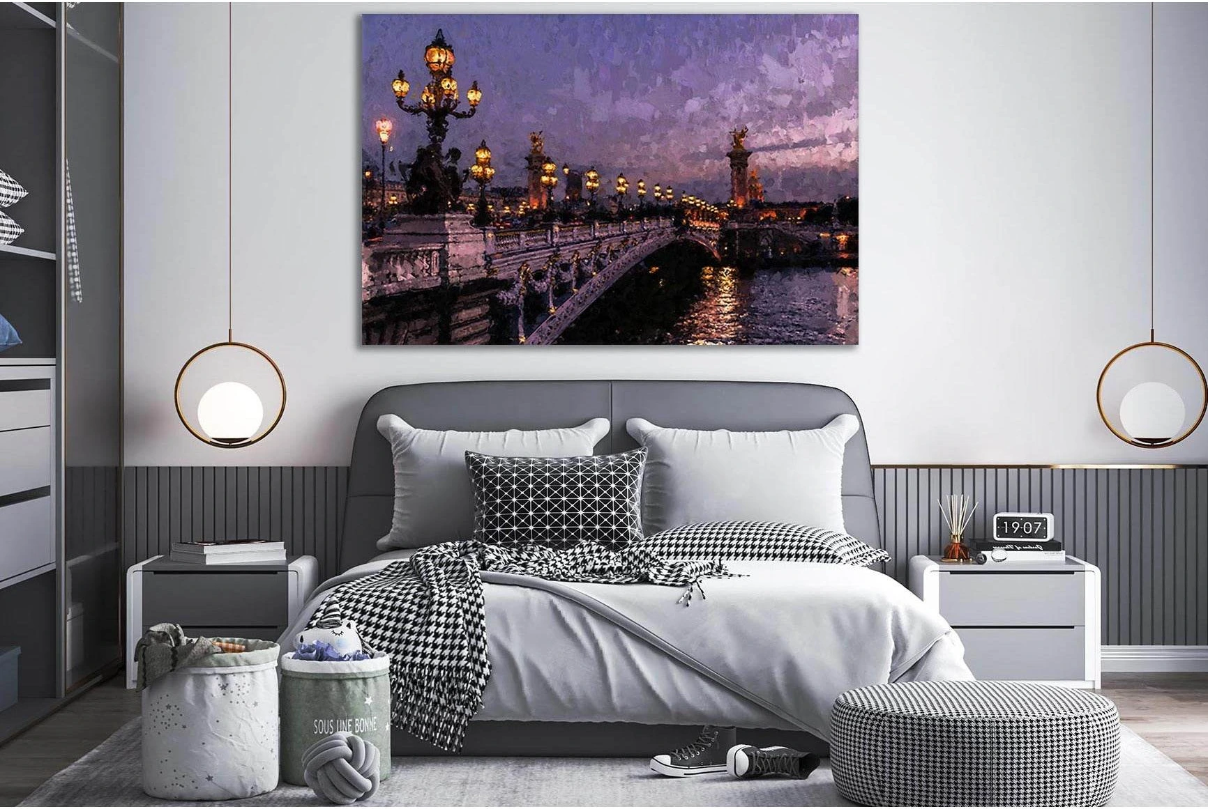 Night Bridge №SL565 Ready to Hang Canvas Print - Zellart Canvas Prints 0new, ALL_Products, Oil Painting Wall Art