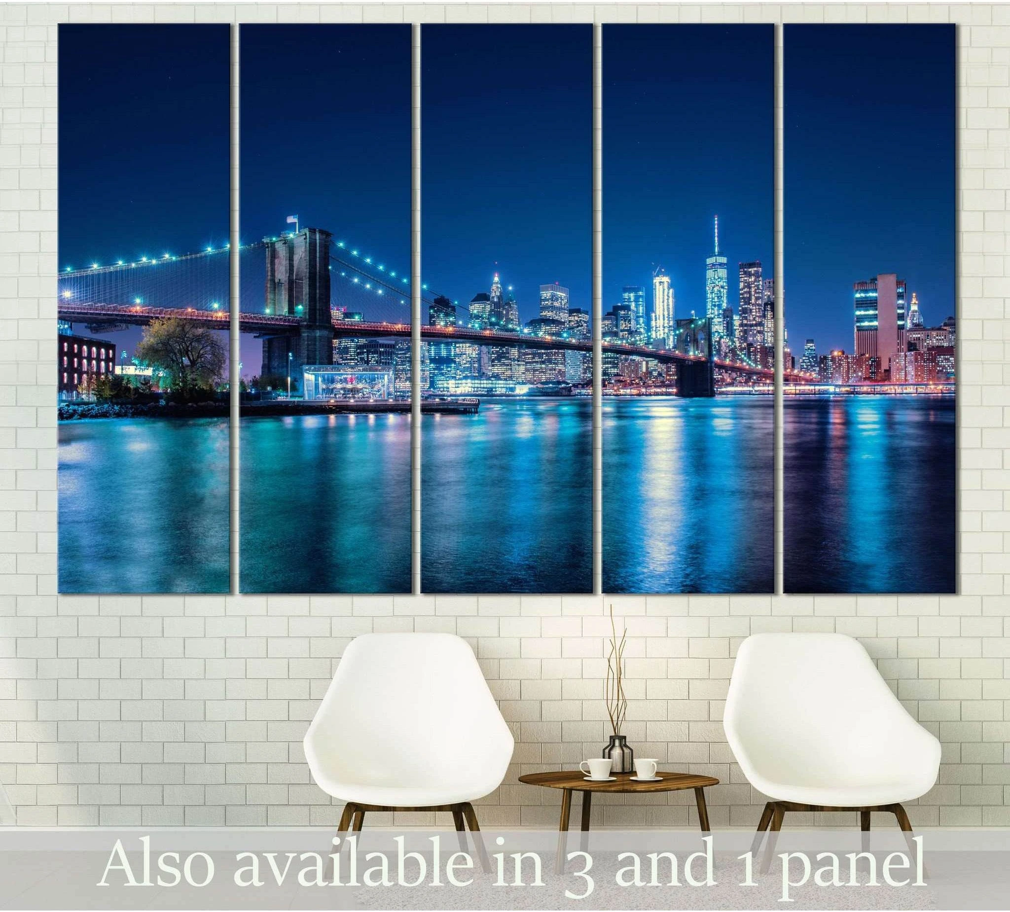 Night Brooklyn Bridge №3018 Ready to Hang Canvas Print - Zellart Canvas Prints 0_NY_ART, ALL_Products, z-3018