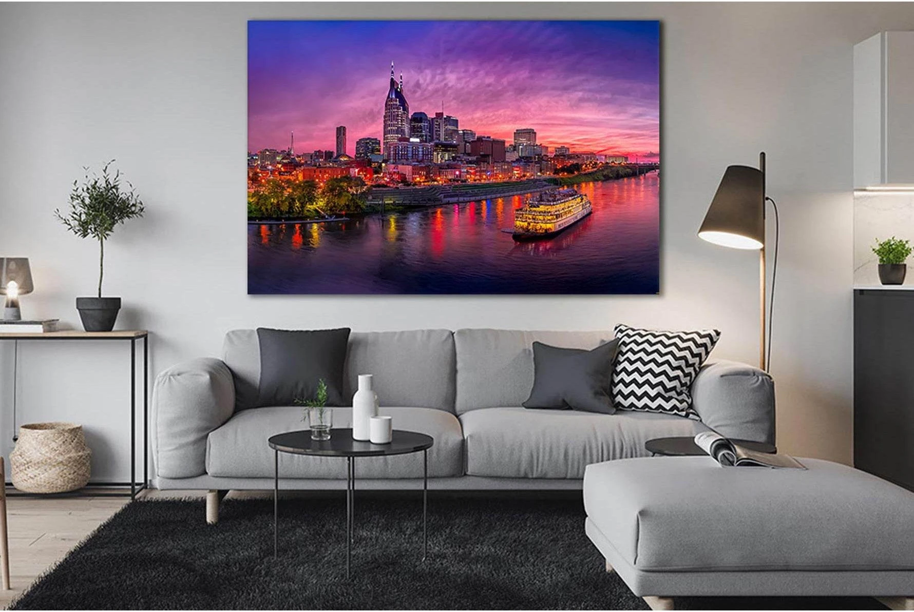 Night City Lights Nashville USA №SL324 Ready to Hang Canvas Print - Zellart Canvas Prints 0new, ALL_Products, Cityscapes & Skylines