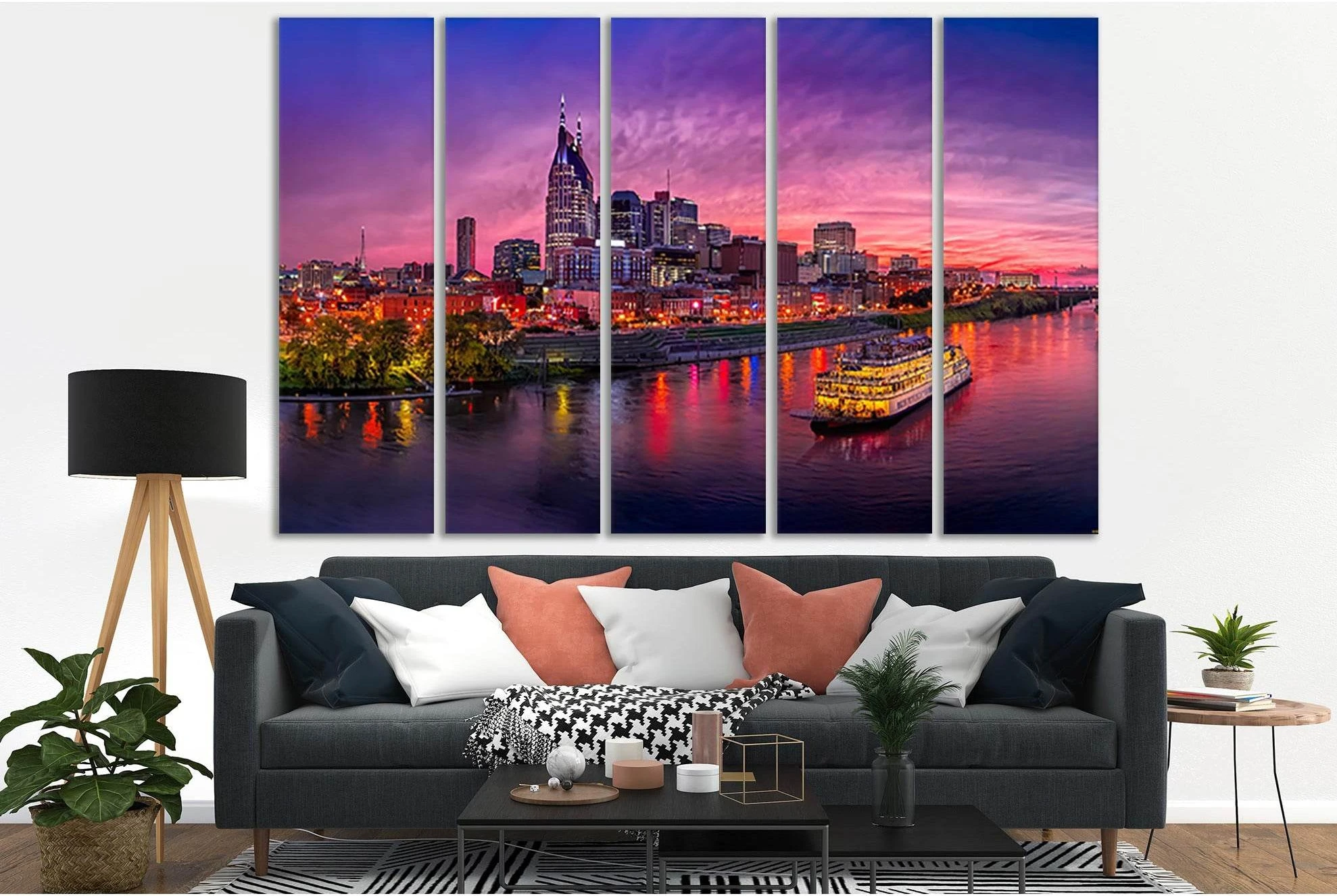Night City Lights Nashville USA №SL324 Ready to Hang Canvas Print - Zellart Canvas Prints 0new, ALL_Products, Cityscapes & Skylines