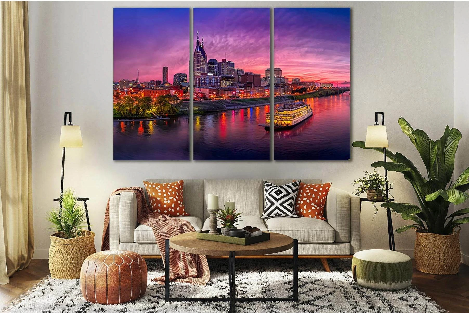 Night City Lights Nashville USA №SL324 Ready to Hang Canvas Print - Zellart Canvas Prints 0new, ALL_Products, Cityscapes & Skylines