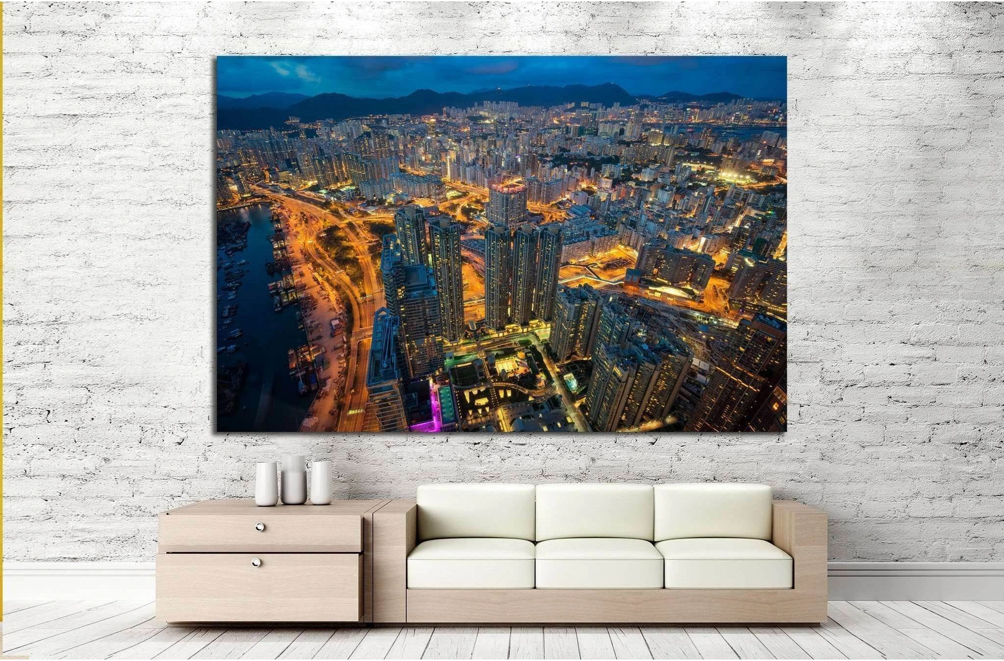 Night cityscape from top of building №1367 Ready to Hang Canvas Print - Zellart Canvas Prints ALL_Products, s-1367