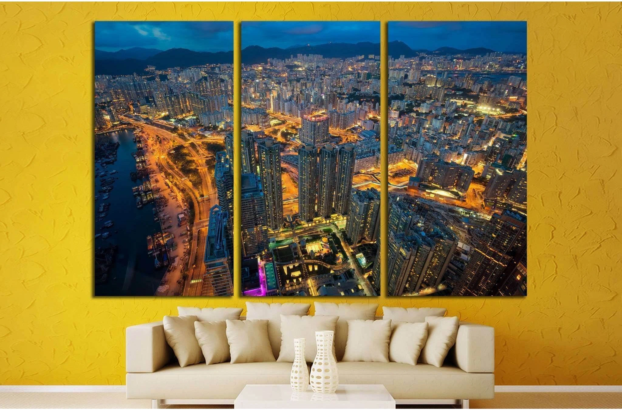 Night cityscape from top of building №1367 Ready to Hang Canvas Print - Zellart Canvas Prints ALL_Products, s-1367