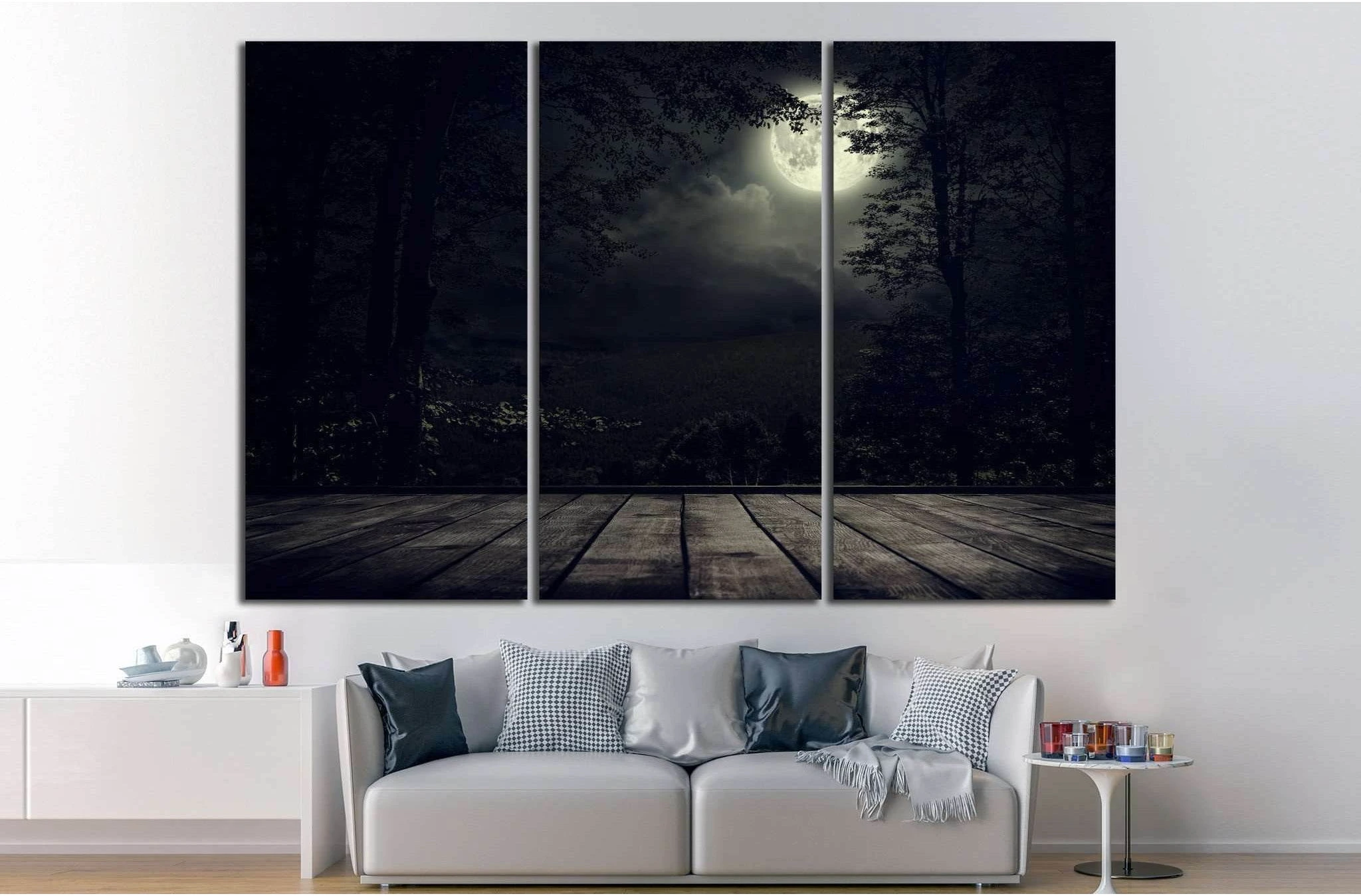 Night mountains landscape with moon light №1316 Ready to Hang Canvas Print - Zellart Canvas Prints ALL_Products, s-1316