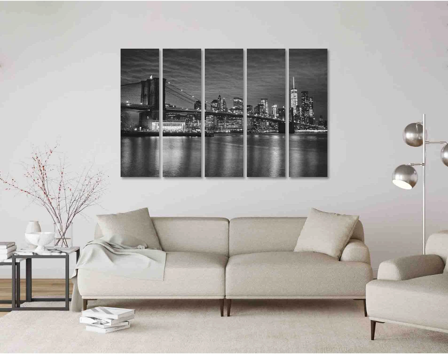 Night New York №D2837 Ready to Hang Canvas Print - Zellart Canvas Prints 0_NY_ART, 0new, ALL_Products, Black & White Wall Art