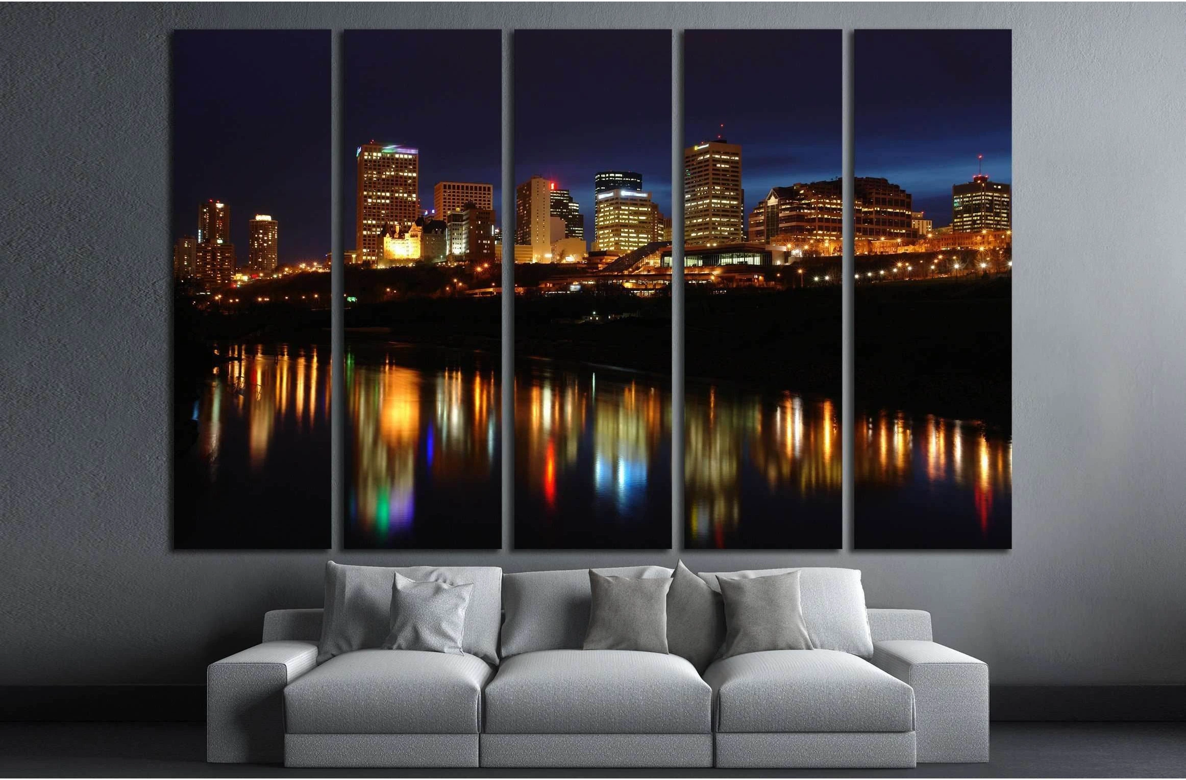 Night scene of the saskatchewan river valley and downtown in city edmonton, alberta, canada №2137 Ready to Hang Canvas Print - Zellart Canvas Prints ALL_Products, s-2137