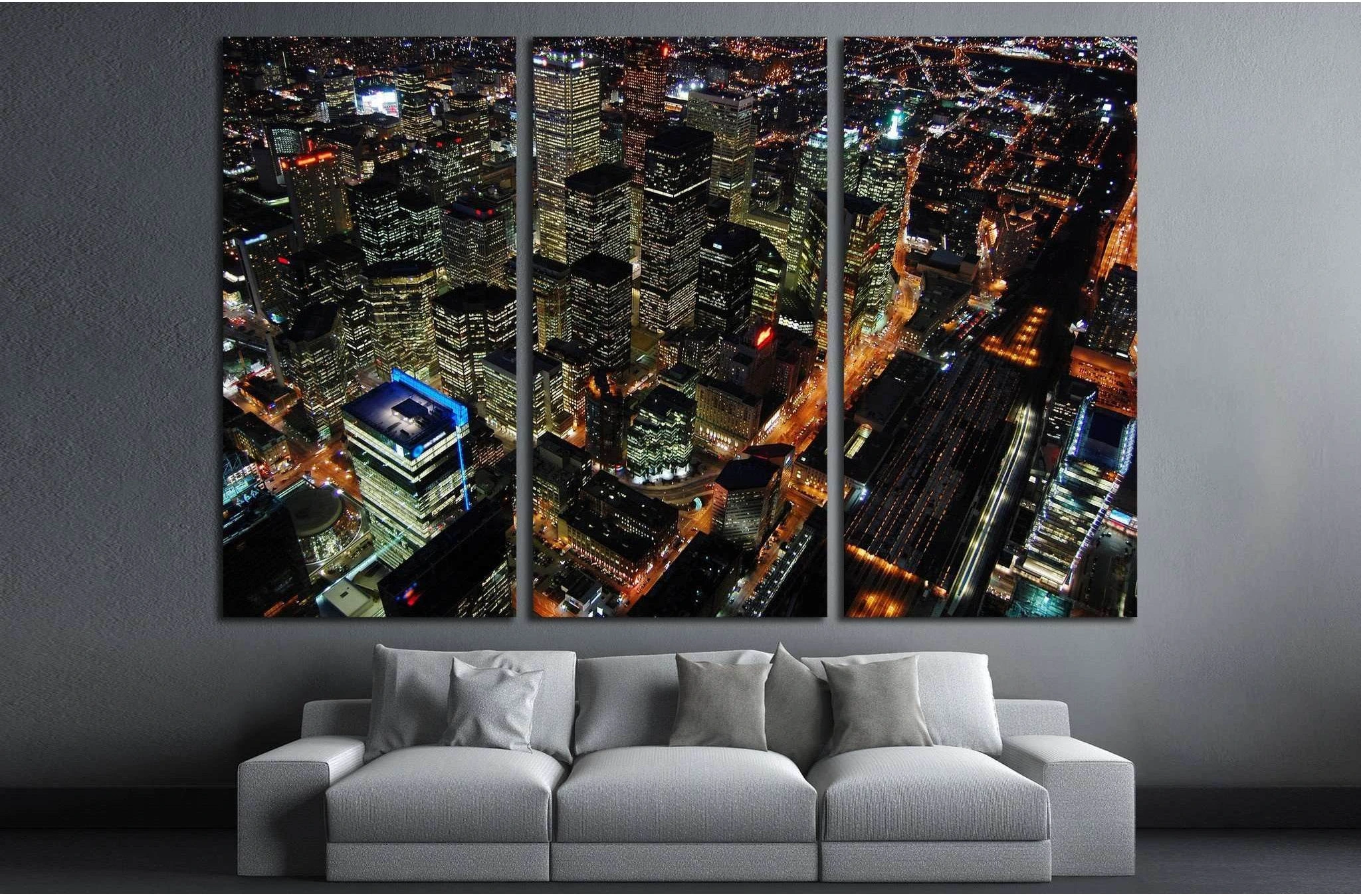 Night Scene of Toronto Skyscrapers viewed from CN tower, Toronto, Ontario, Canada №2010 Ready to Hang Canvas Print - Zellart Canvas Prints ALL_Products, s-2010