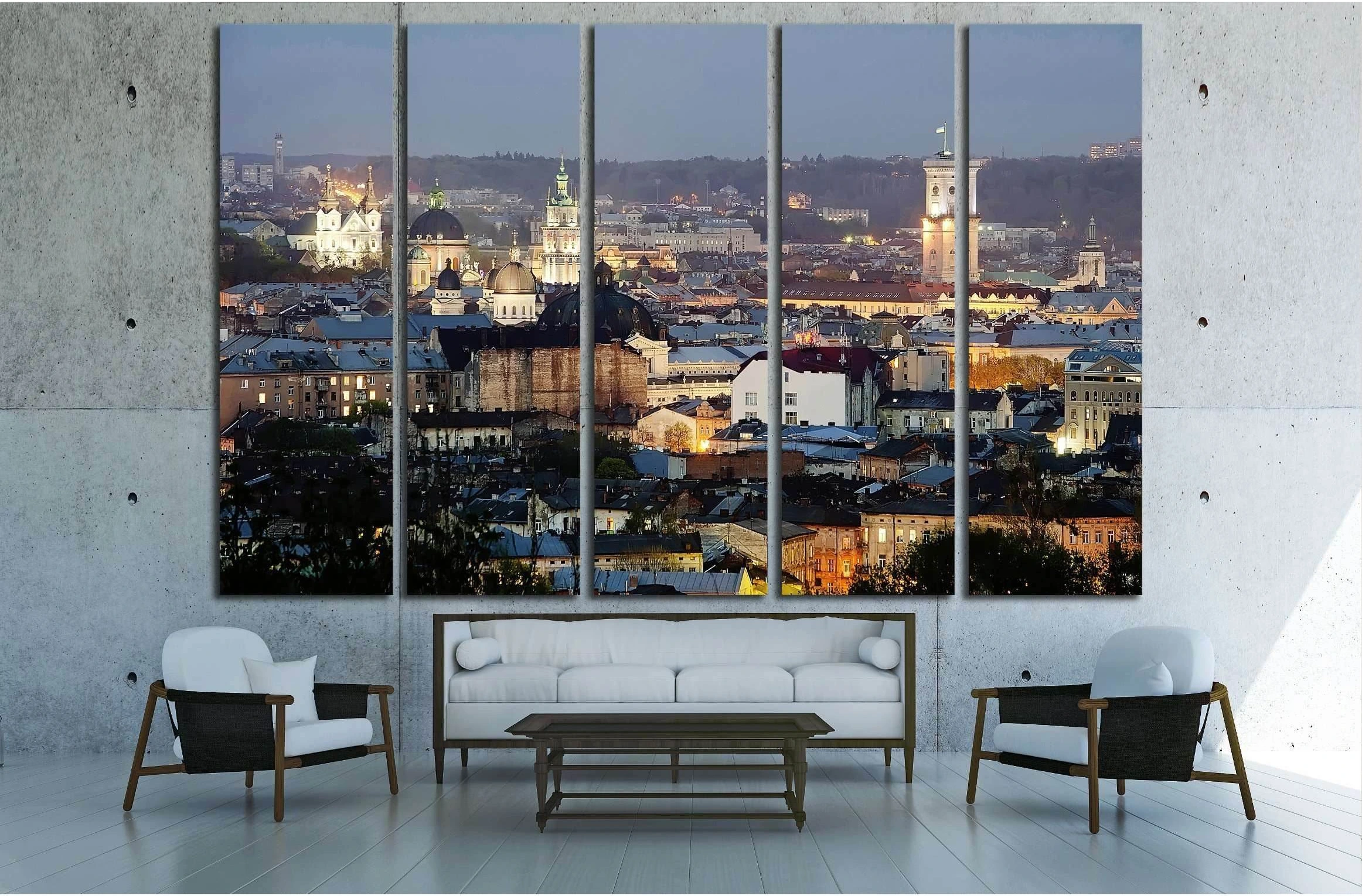 Night scenery of Lvov, view from height. Ukraine №2629 Ready to Hang Canvas Print - Zellart Canvas Prints ALL_Products, s-2629
