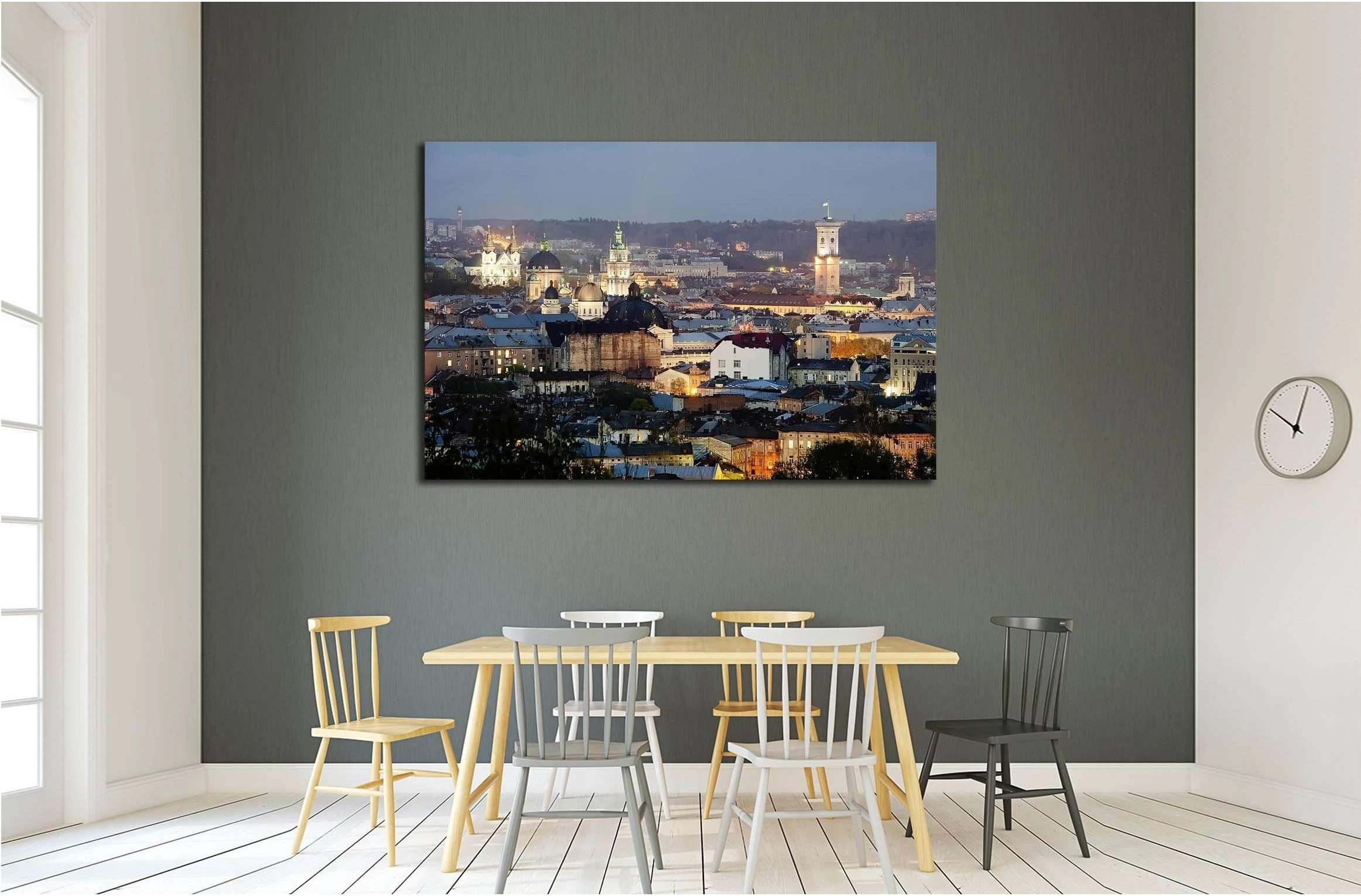 Night scenery of Lvov, view from height. Ukraine №2629 Ready to Hang Canvas Print - Zellart Canvas Prints ALL_Products, s-2629