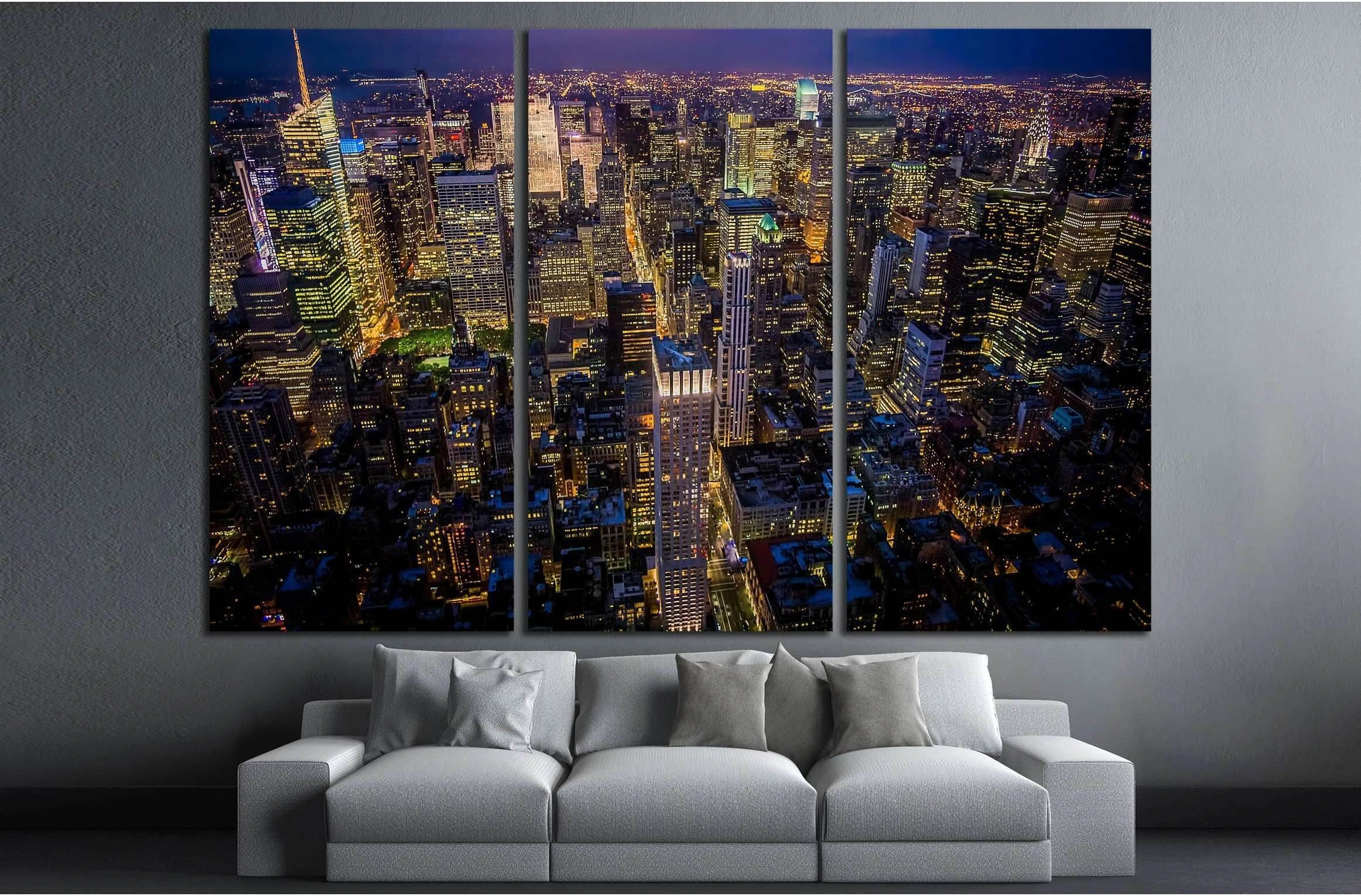 Night shot of Manhattan skyline from the Empire State building №2713 Ready to Hang Canvas Print - Zellart Canvas Prints 0_NY_ART, ALL_Products, s-2713