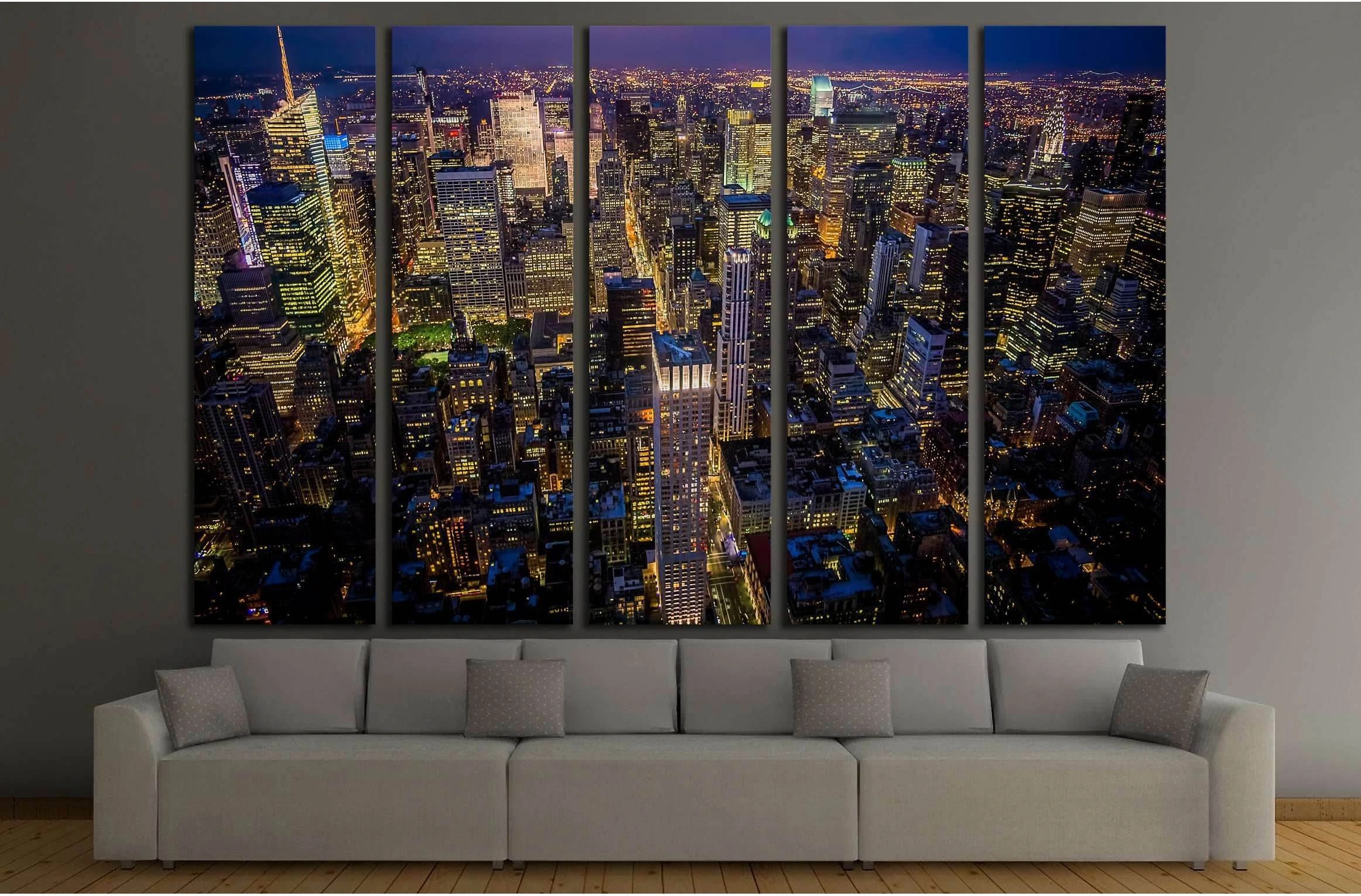Night shot of Manhattan skyline from the Empire State building №2713 Ready to Hang Canvas Print - Zellart Canvas Prints 0_NY_ART, ALL_Products, s-2713