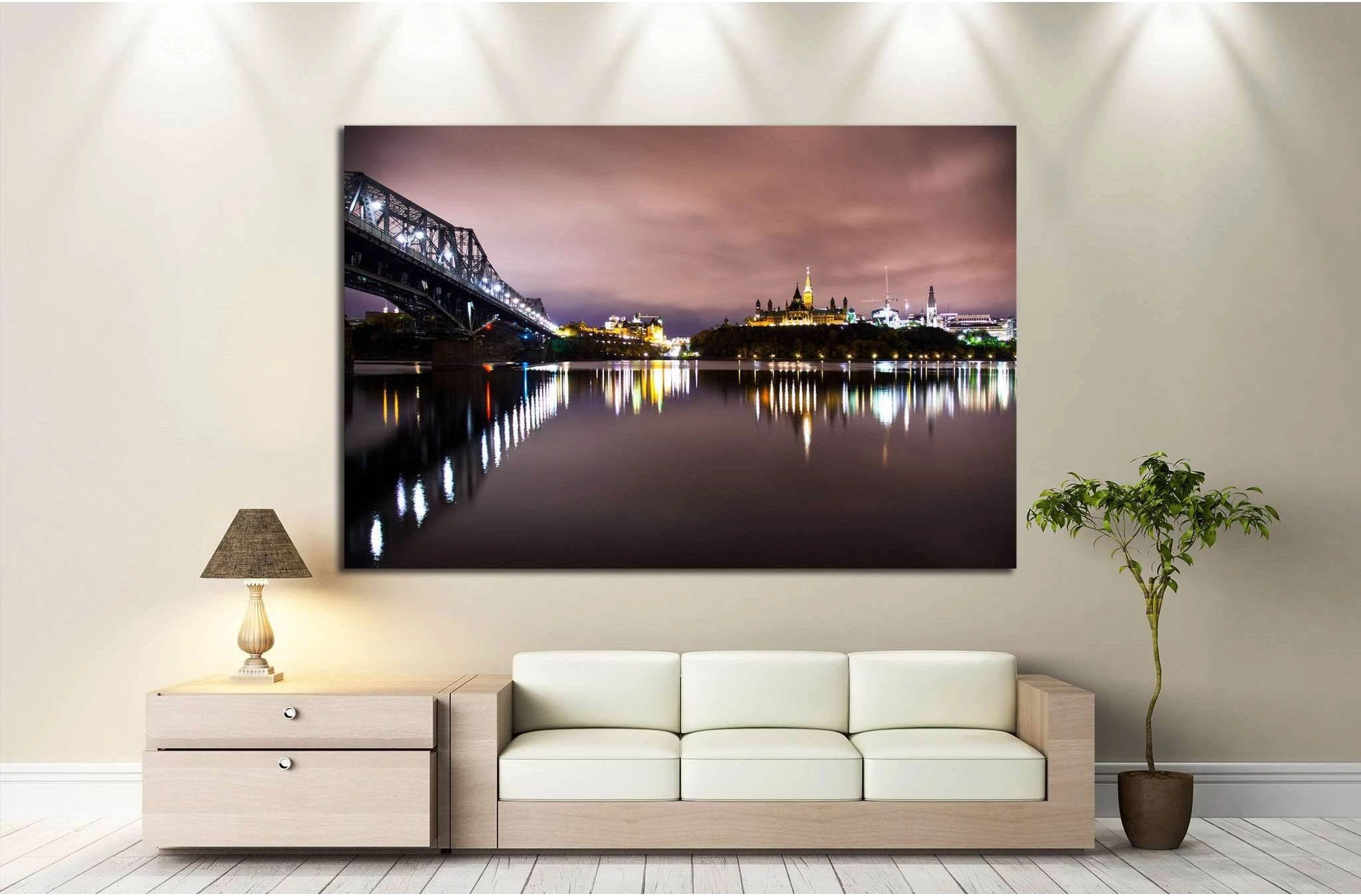 Night sky from under the Alexandra's bridge in quebec №2034 Ready to Hang Canvas Print - Zellart Canvas Prints ALL_Products, s-2034