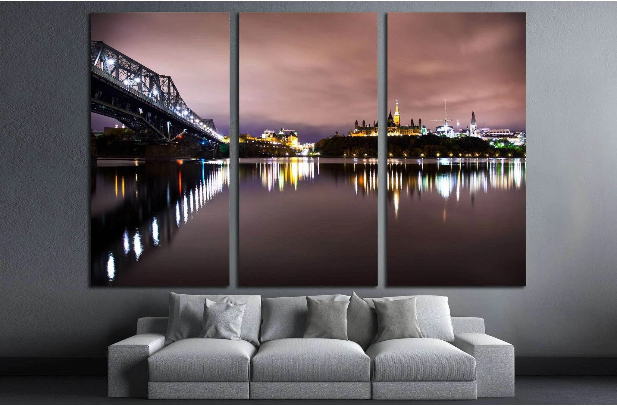 Night sky from under the Alexandra's bridge in quebec №2034 Ready to Hang Canvas Print - Zellart Canvas Prints ALL_Products, s-2034